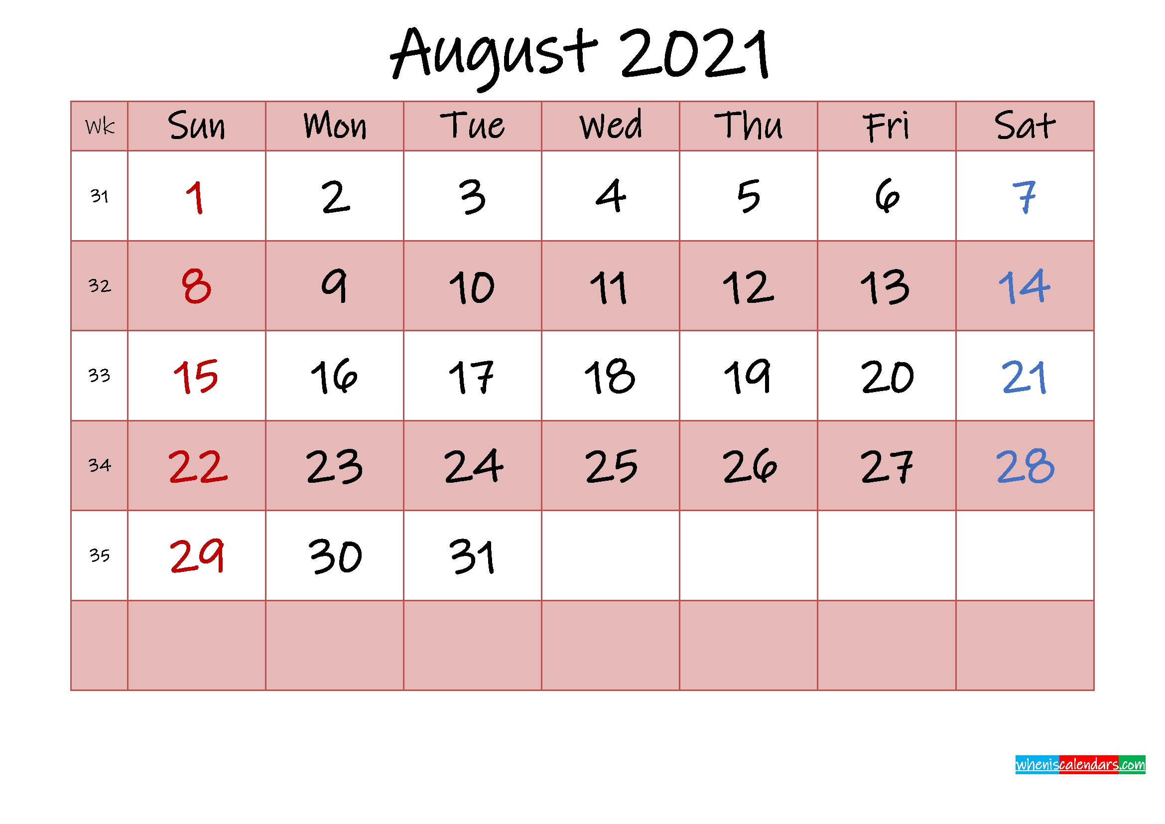 Pick August 2021 Coloring Calendars