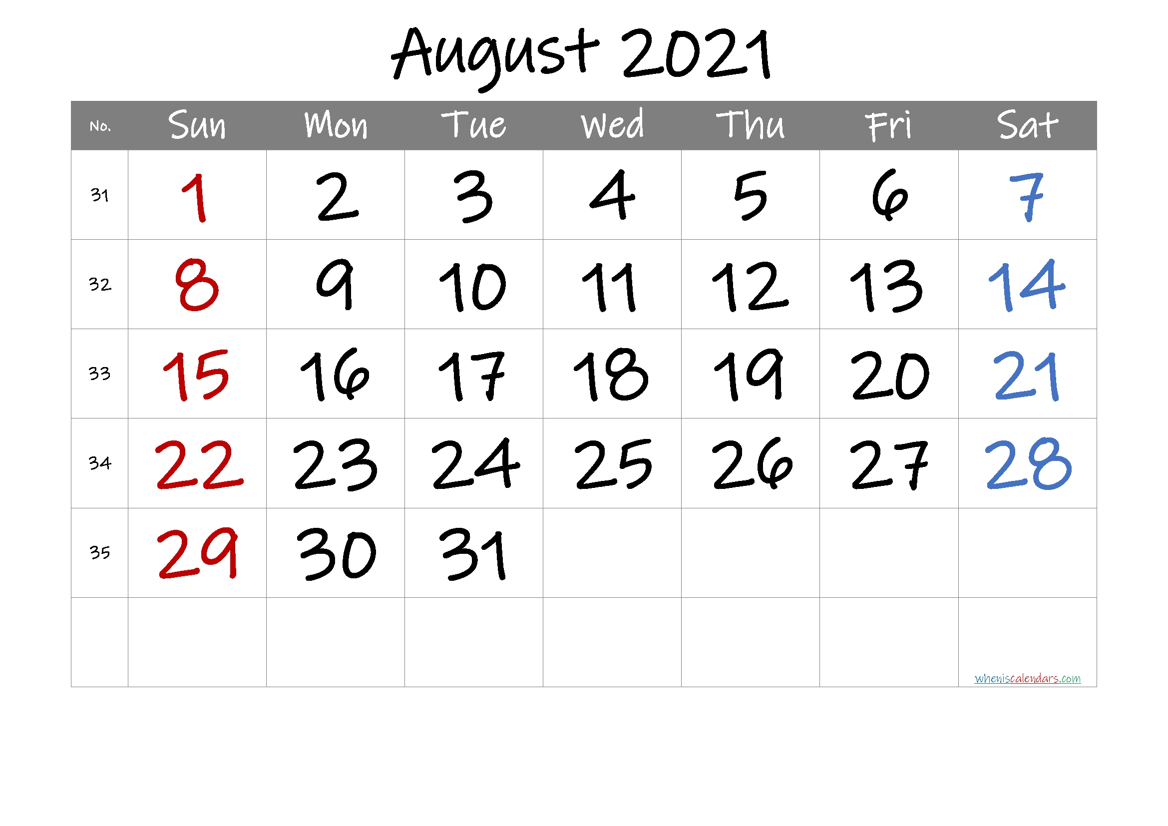 Pick August 2021 Monday To Sunday Calendar