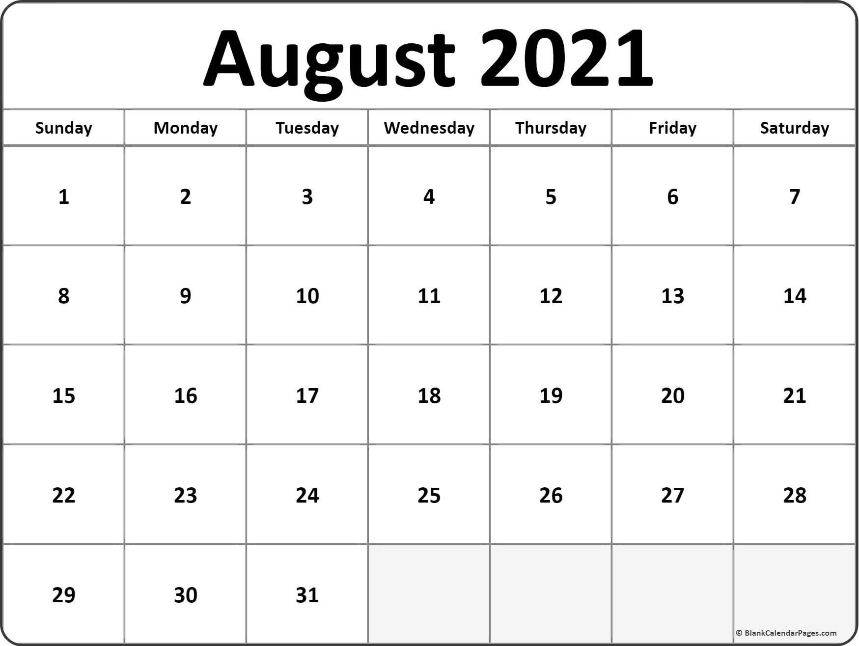 Pick August 2021 Printable Calendar