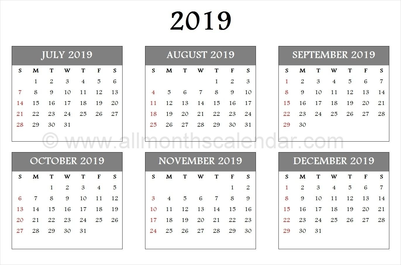 Pick August Through December Calendar