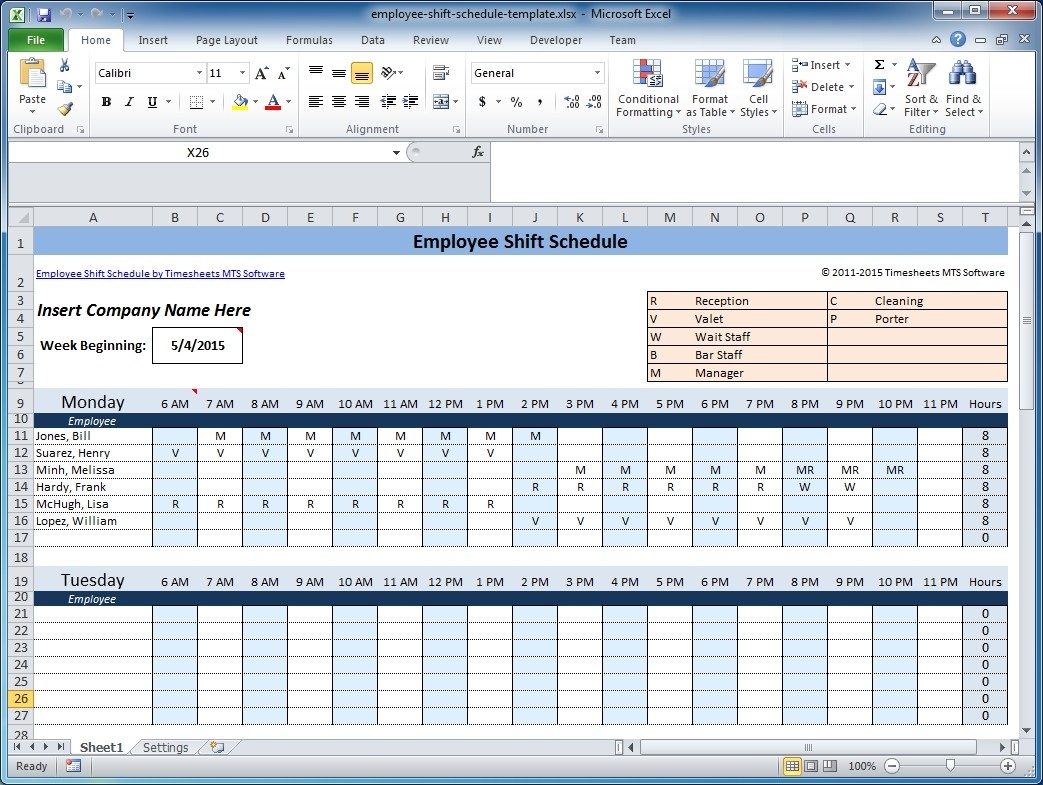 Bi Weekly Employee Schedule Template Excel