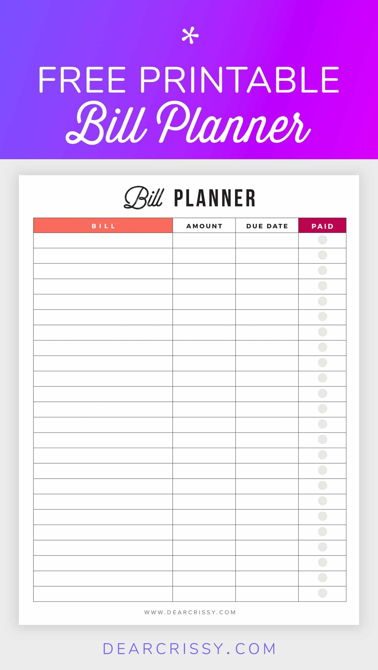 Pick Bill Calendar Free Printable