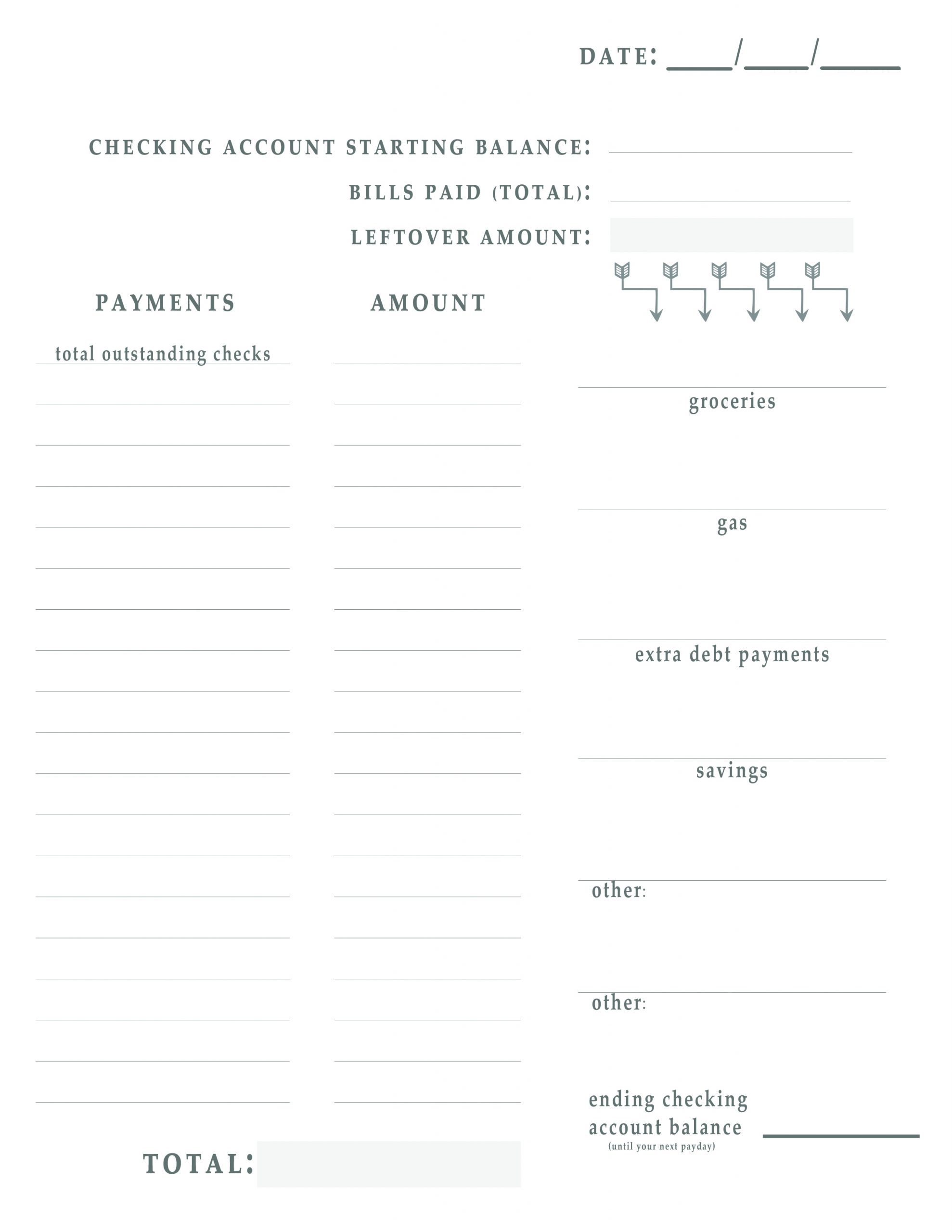 Pick Bill Pay Worksheet