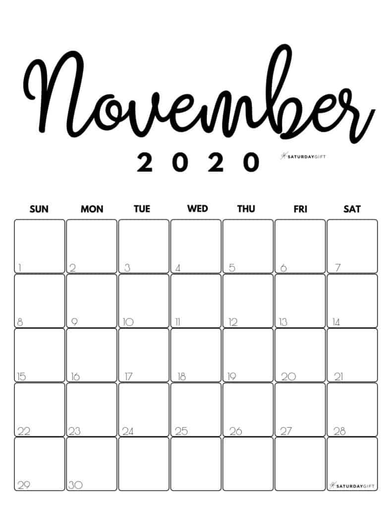 Pick Black And White Printable November 2021 Calendar To Type On