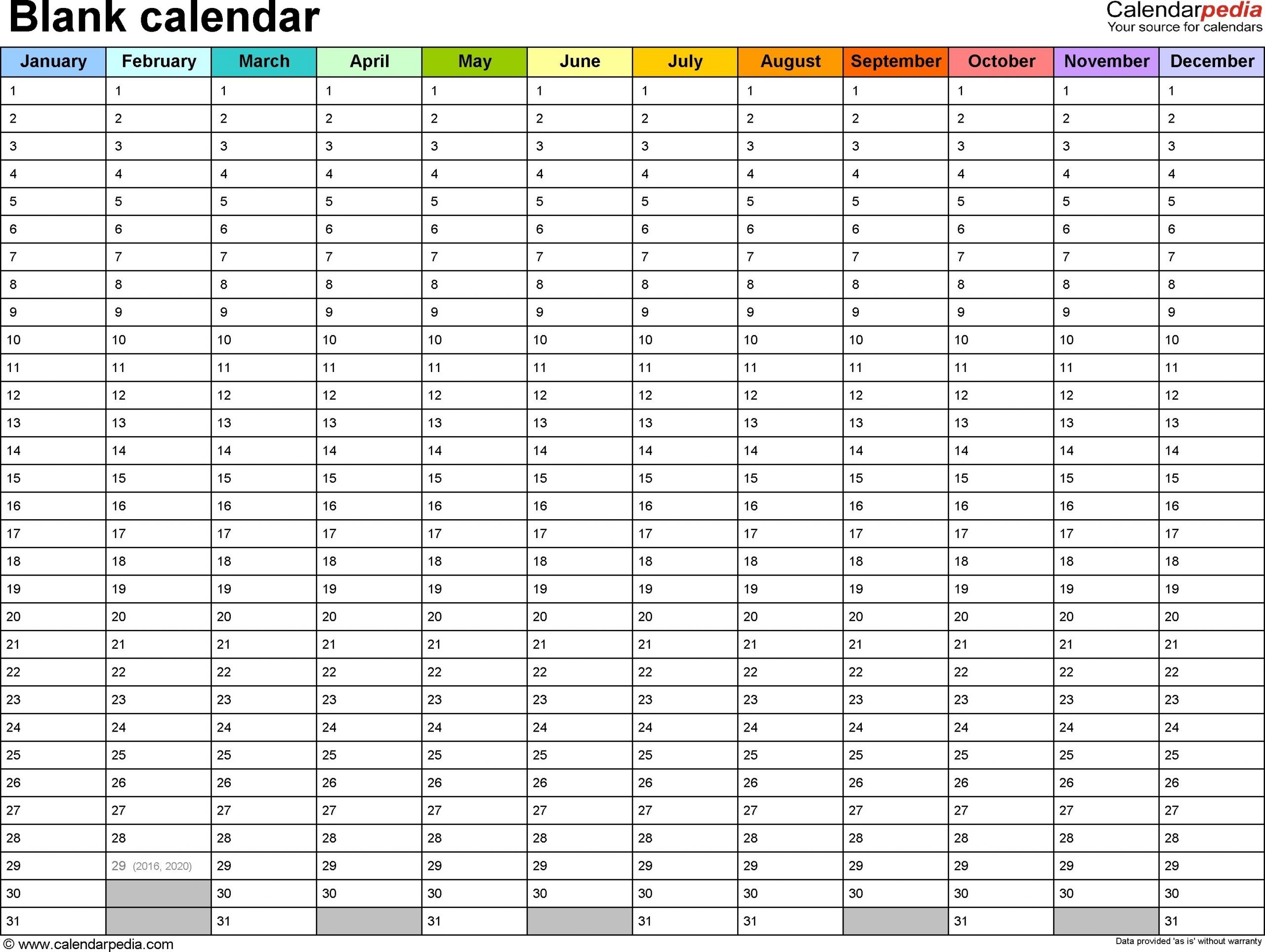 Pick Blank 31 Day Calendar Printable