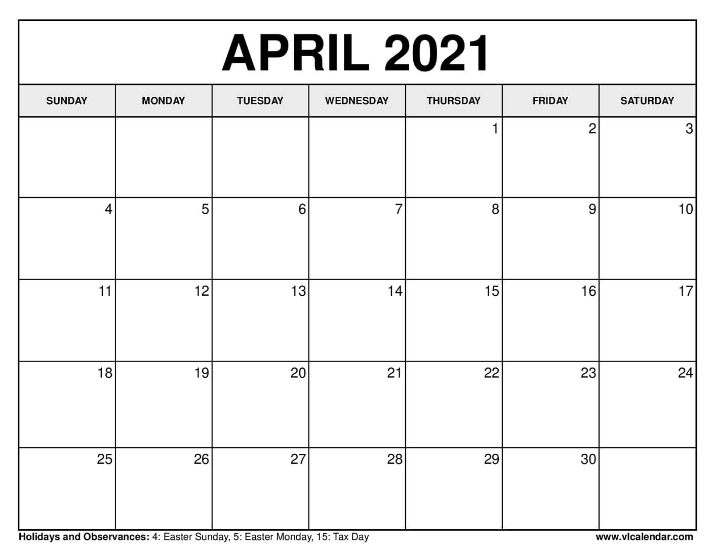 Pick Blank April 2021 Calendar Printable