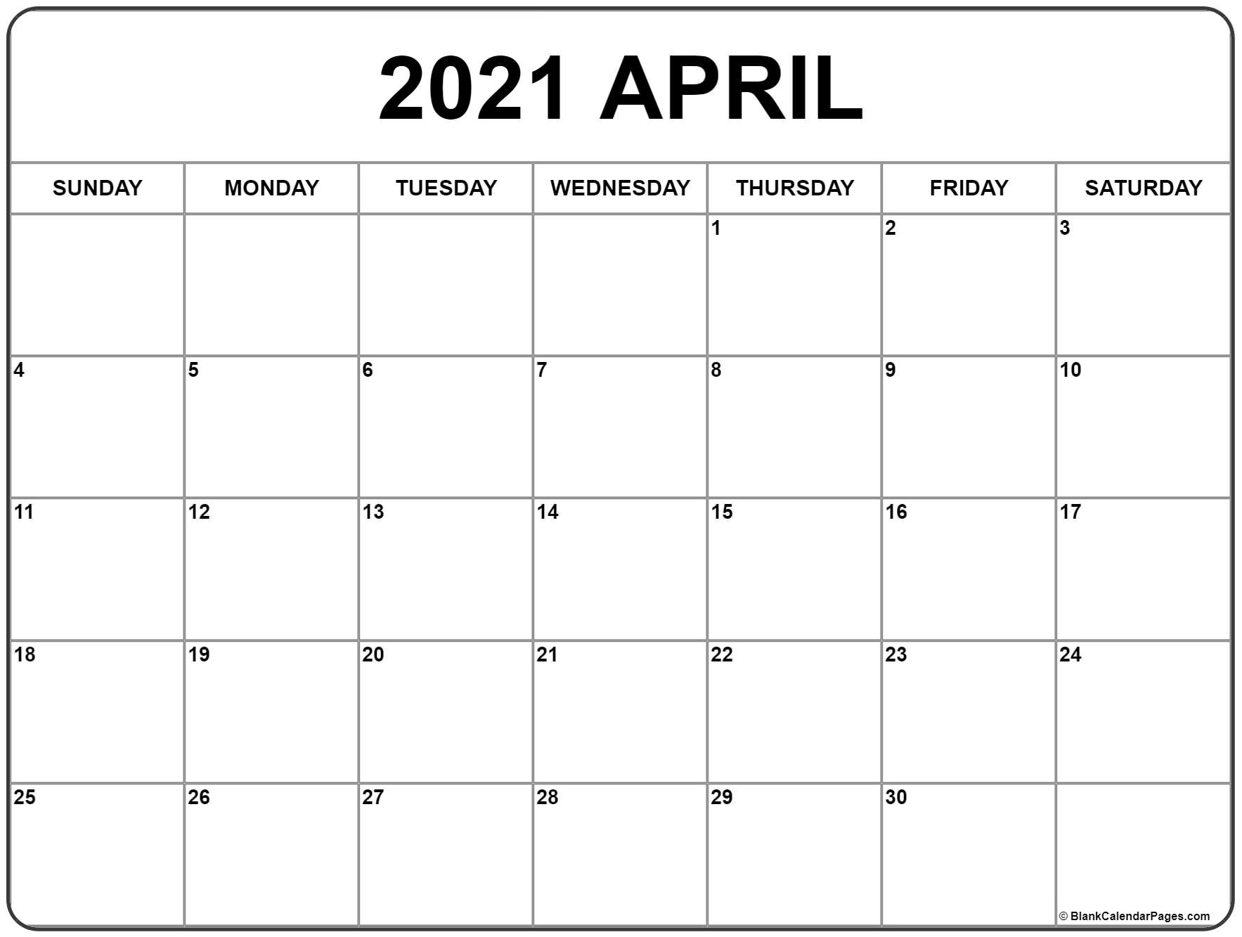 Pick Blank April 2021 Calendar Printable