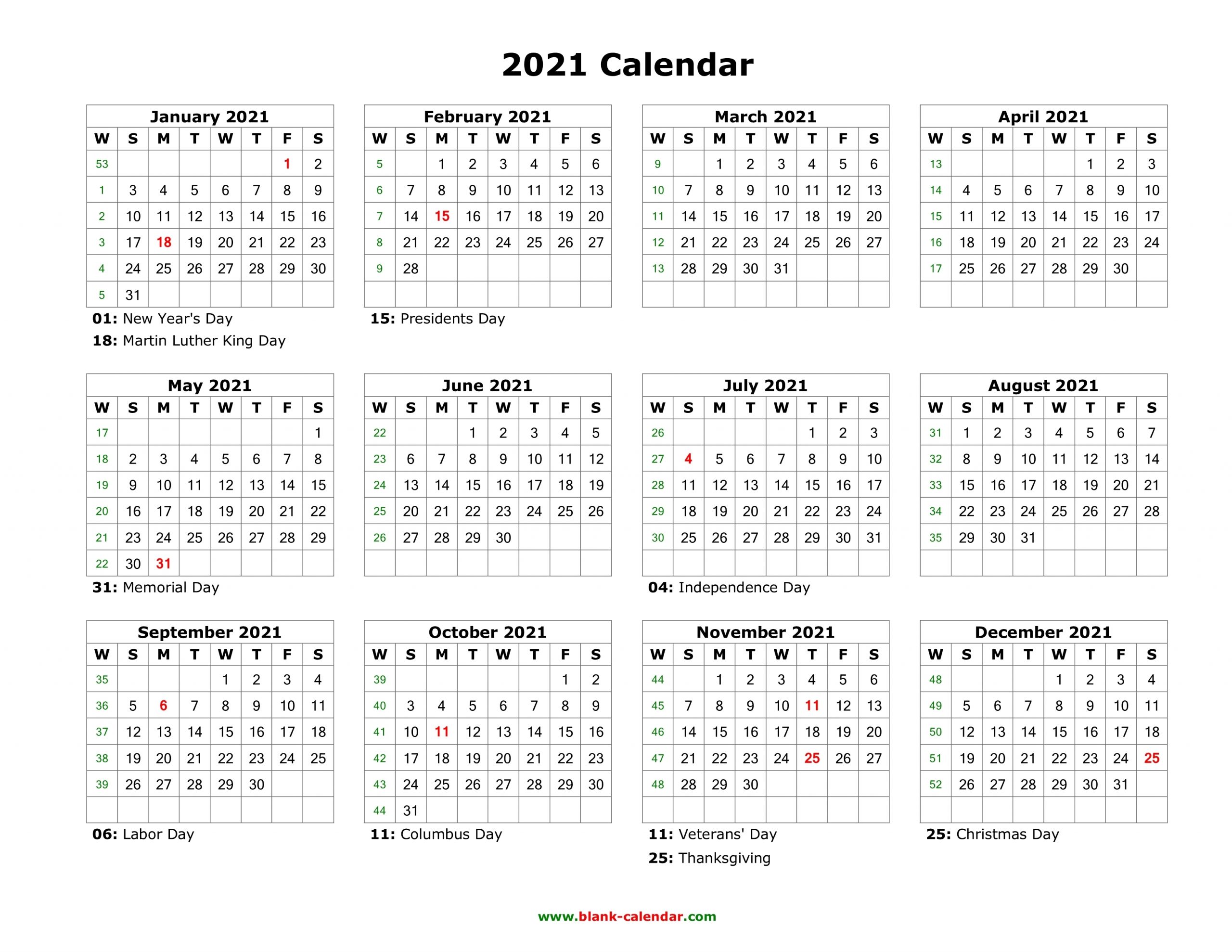 Pick Blank Calendar 2021