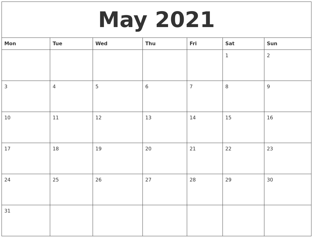 Pick Blank Fillable Monthly Calendar 2021