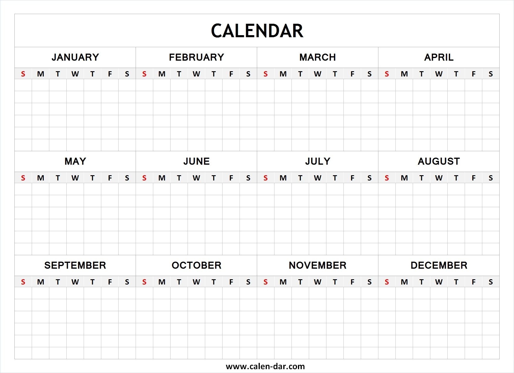 Pick Blank Full Year Calendar