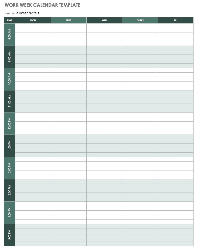 Printable Work Week Calendar With Times