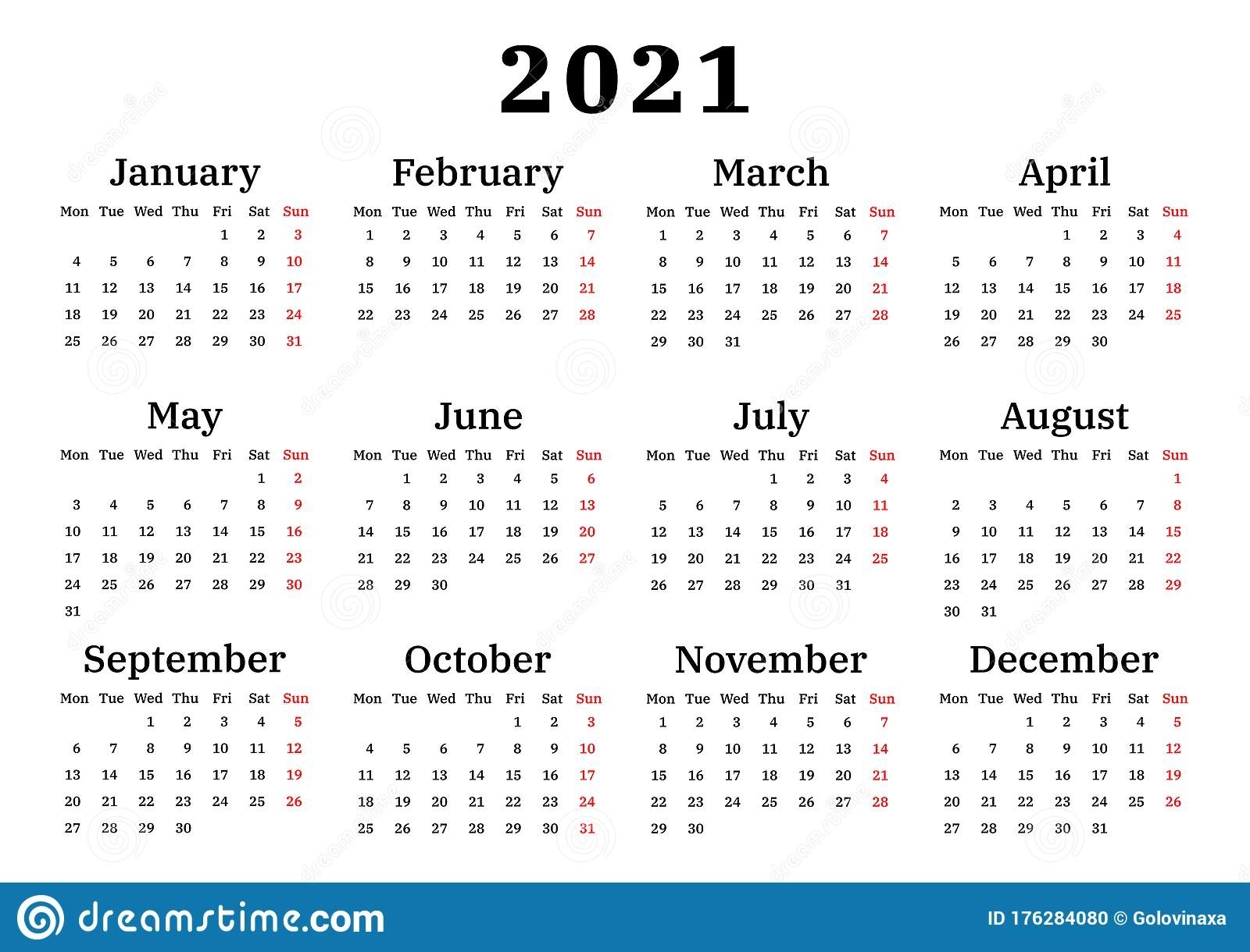 Pick Calendar 2021 Week Starting Monday