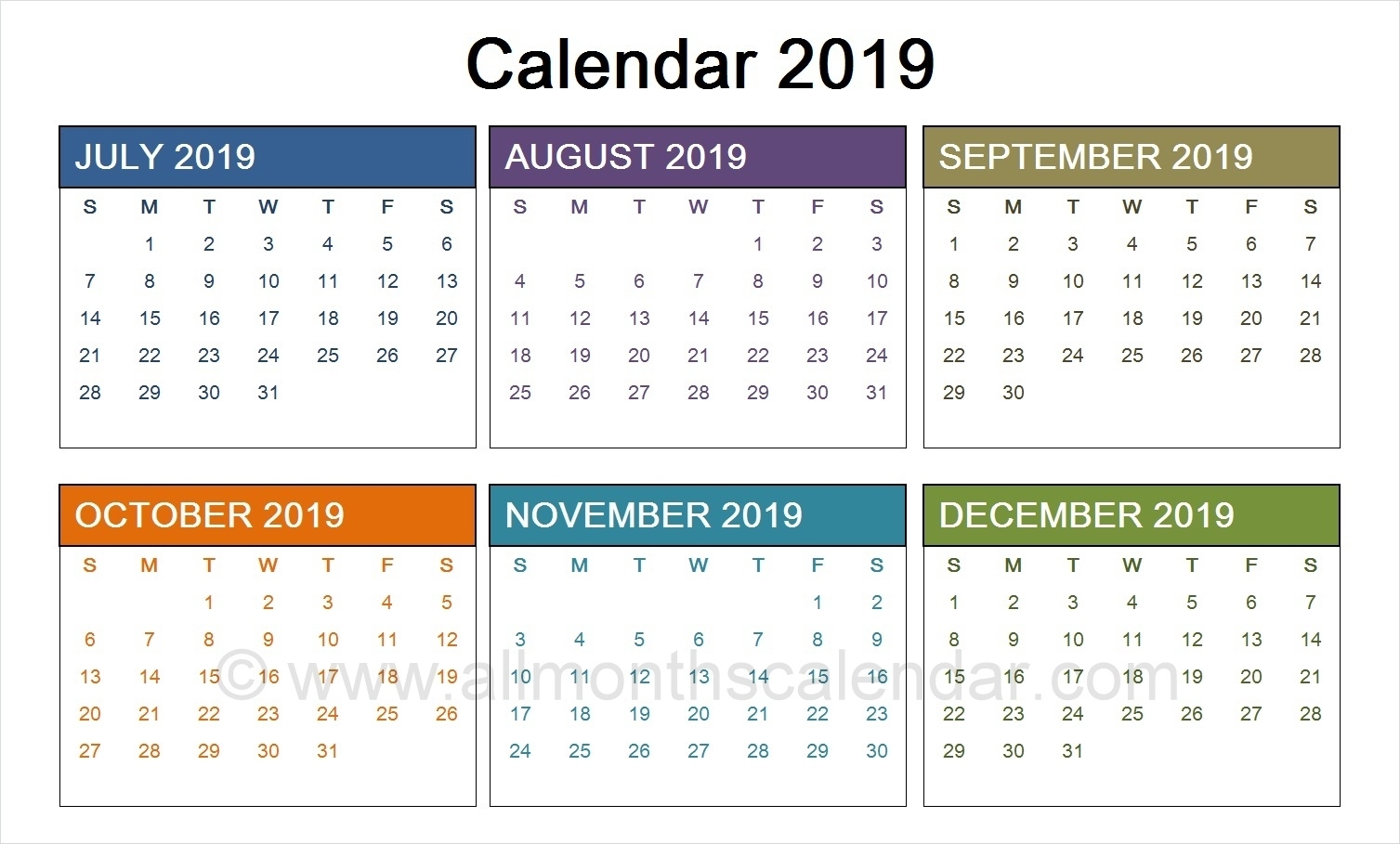 Pick Calendar August Through December