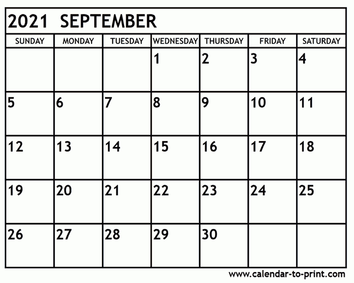 Pick Calendar For September 2021 With Large Numbers