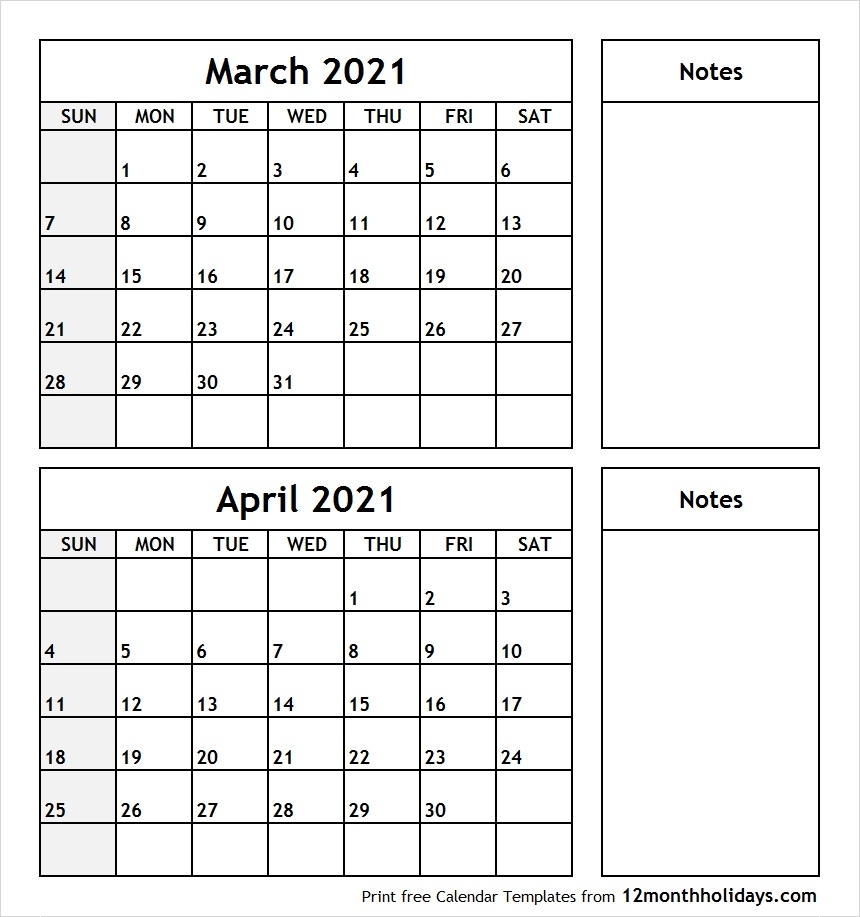 Pick Calendar March April 2021