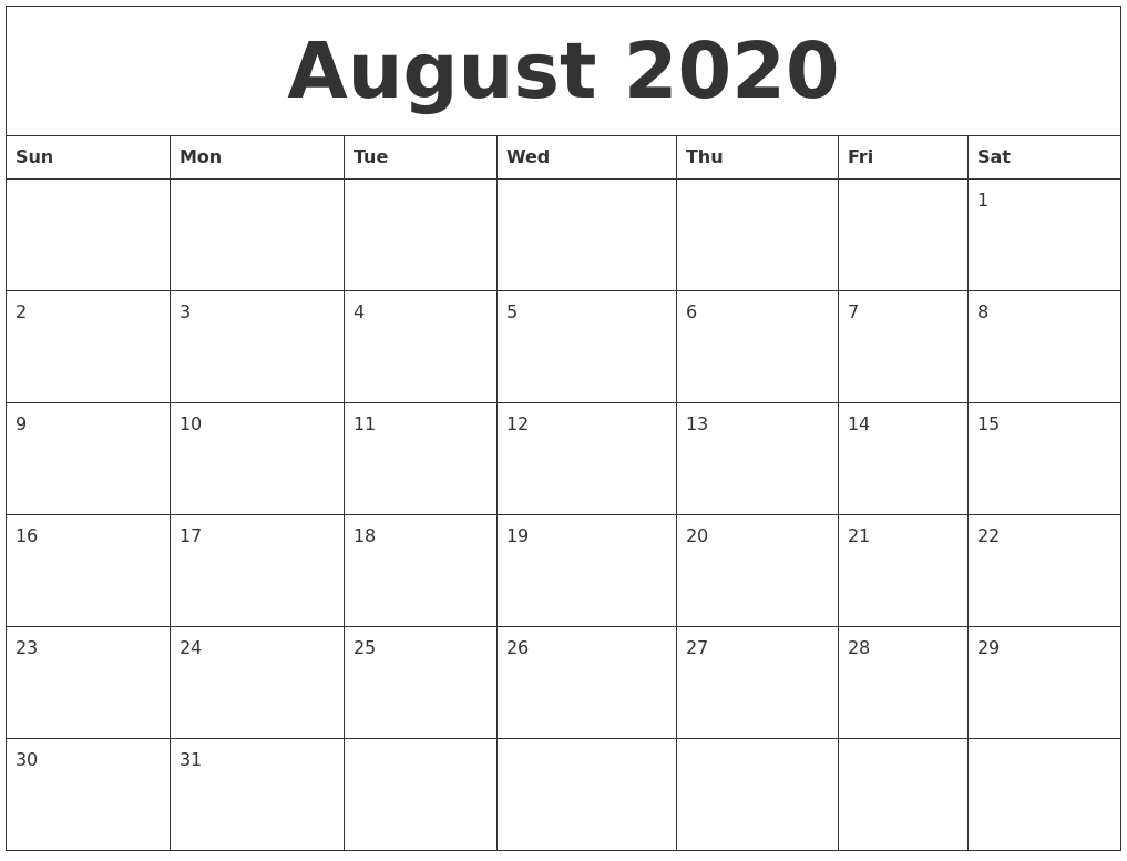 Pick Calendar Month Of August