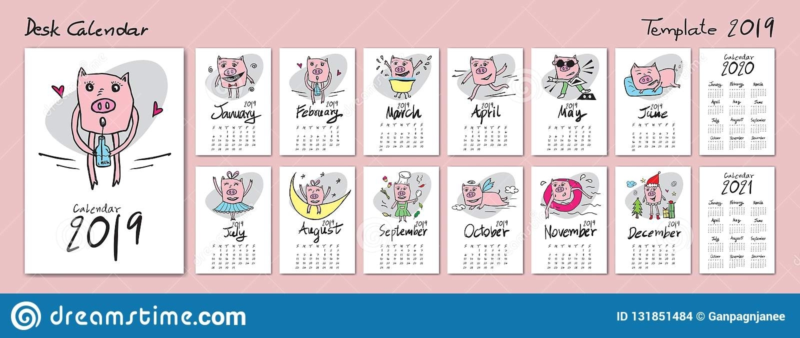 Pick Cute August 2021 Pig Calendar Printable