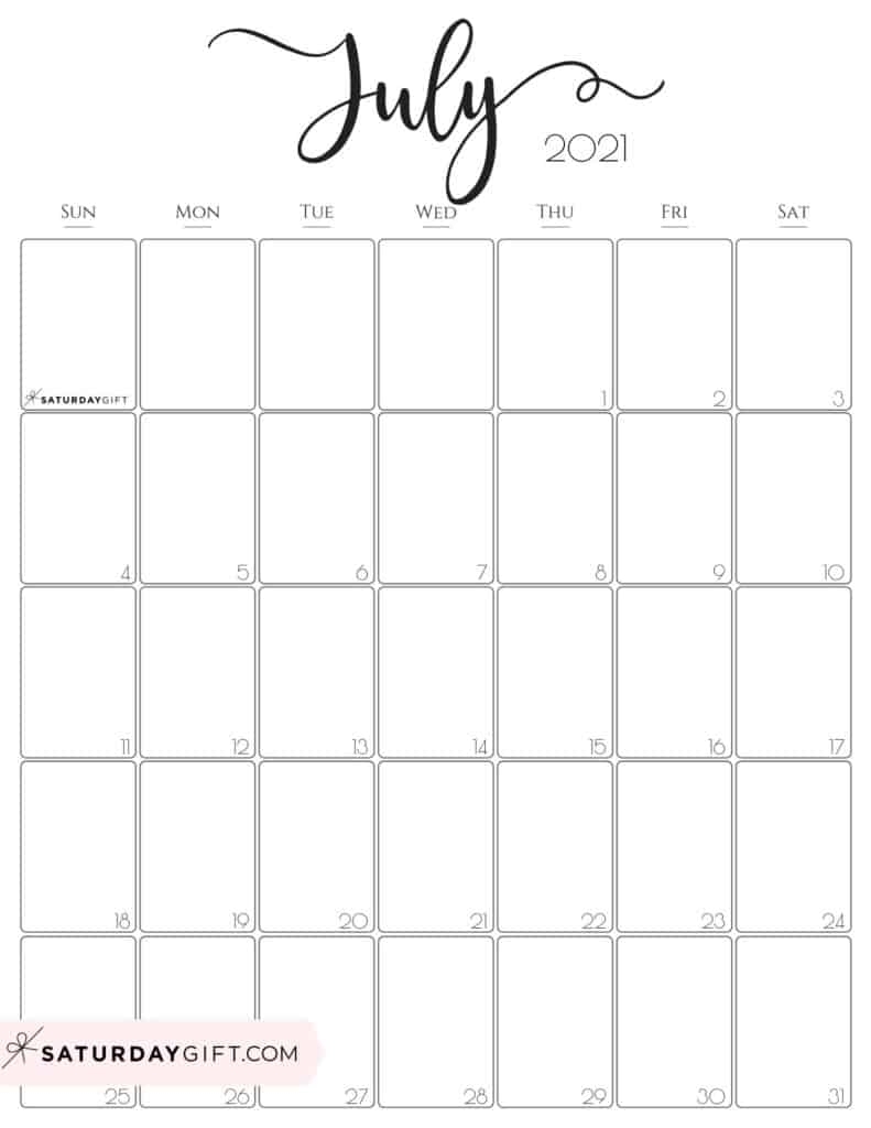 Pick Cute Free Printable Calendar July 2021