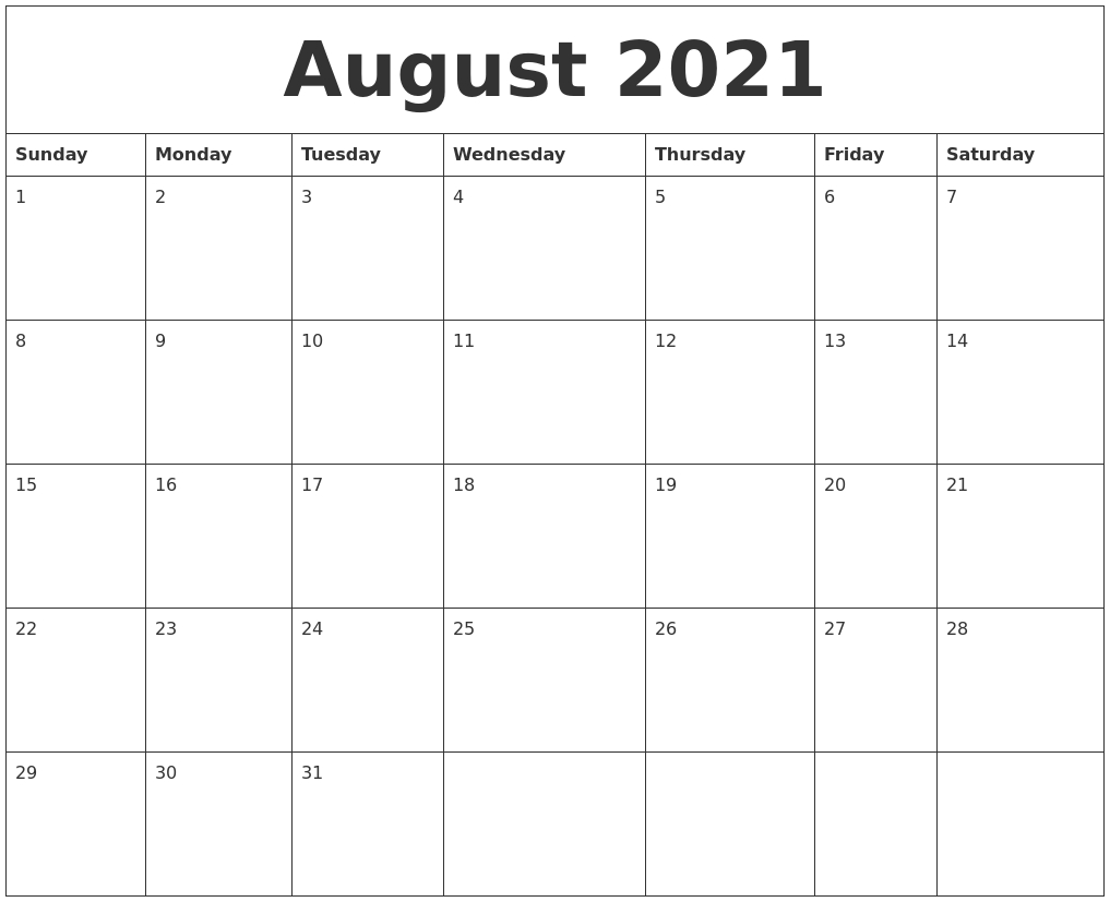 Pick Cute Printable August Calendar 2021