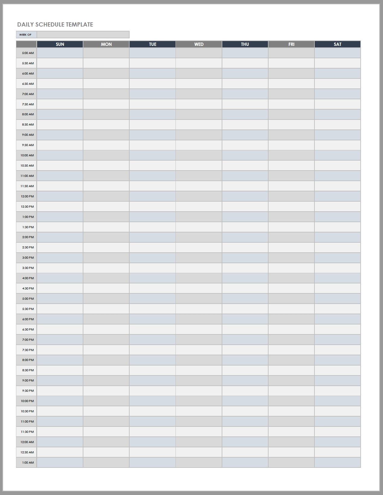 Pick Daily Half Hour Schedule Templates