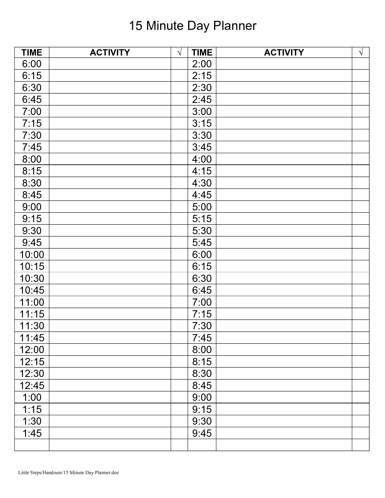 Pick Daily Schedule 15 Minutes