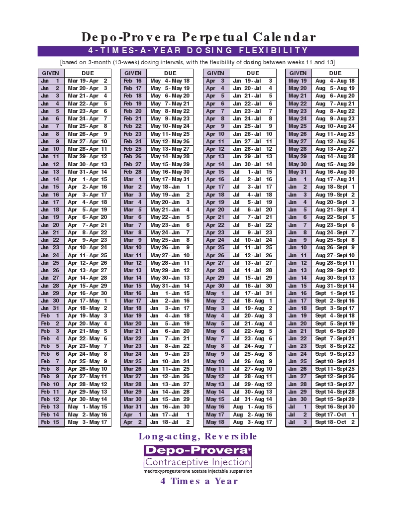 Pick Depo Injection Calendar