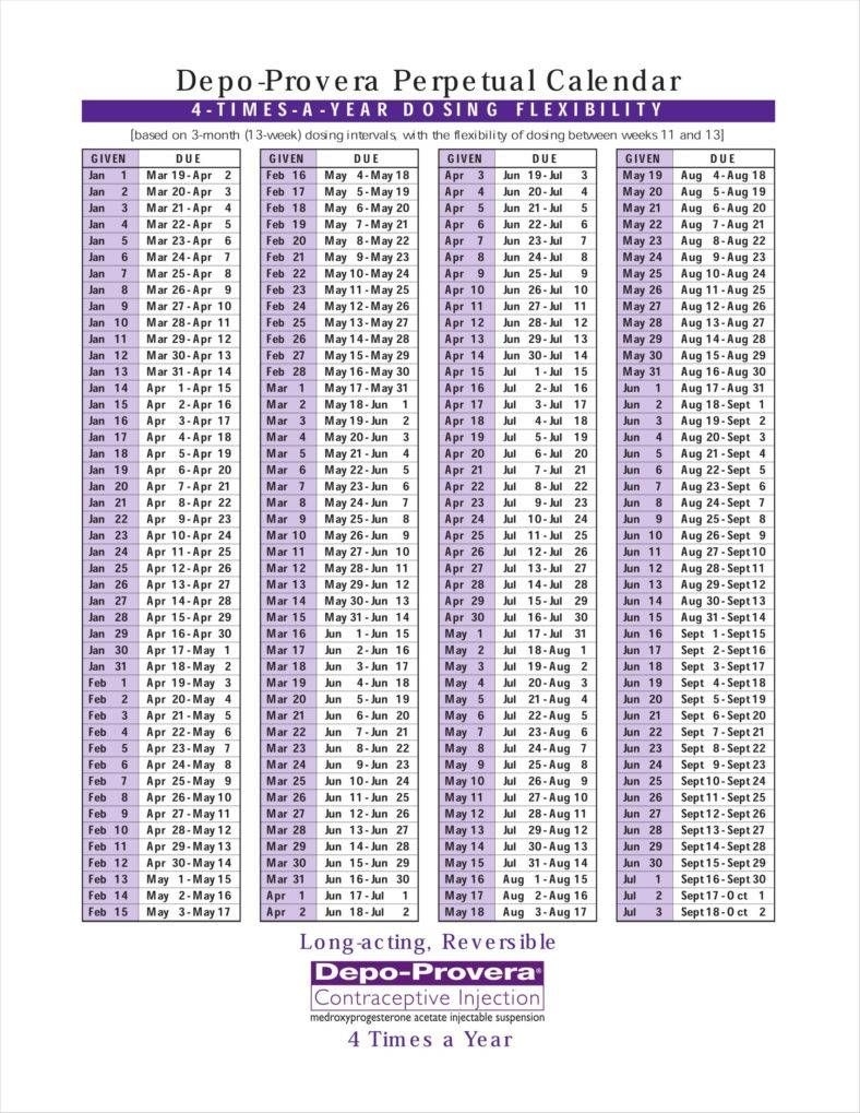 Depo Provera Calendar Printable Pdf 2023