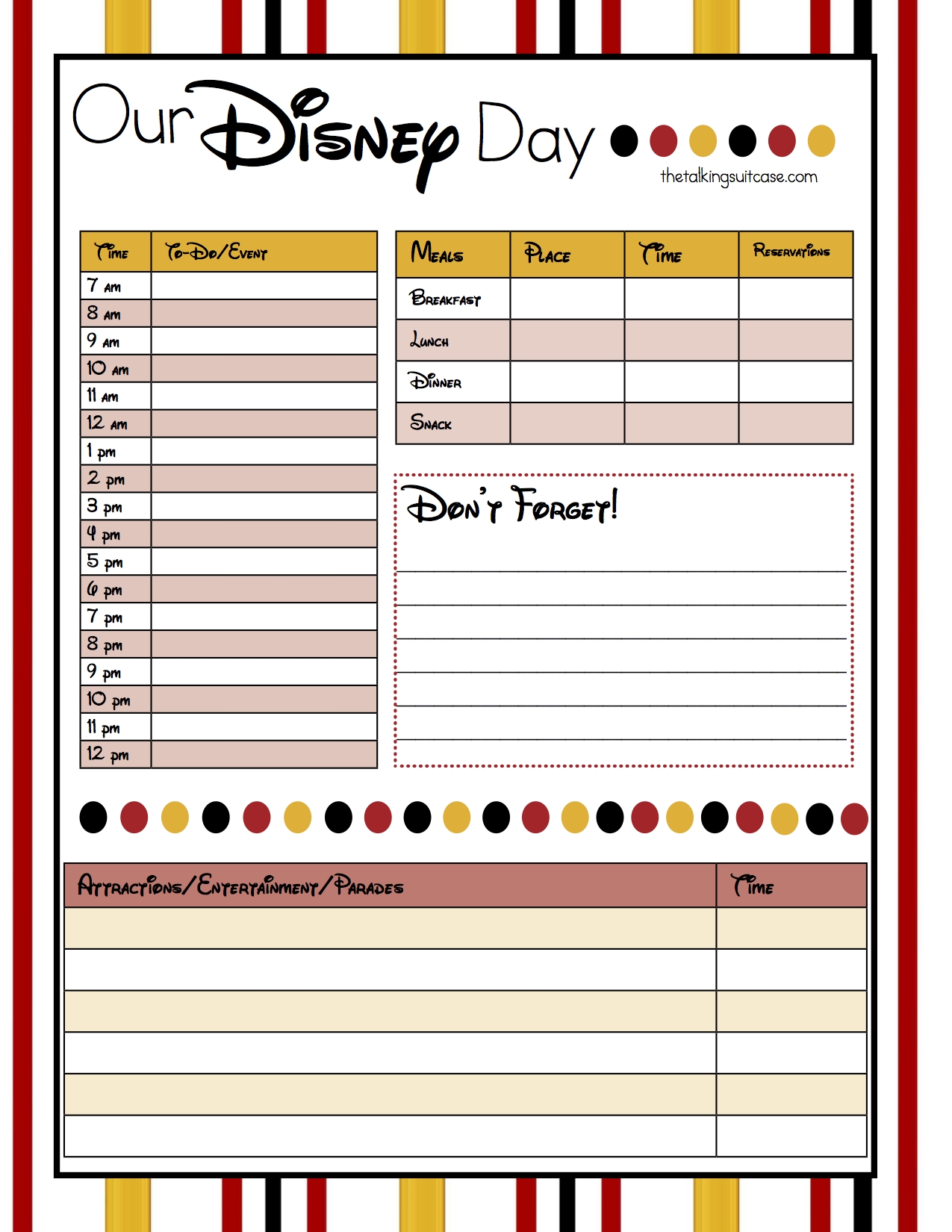 Pick Disney Vacation Itinerary Template