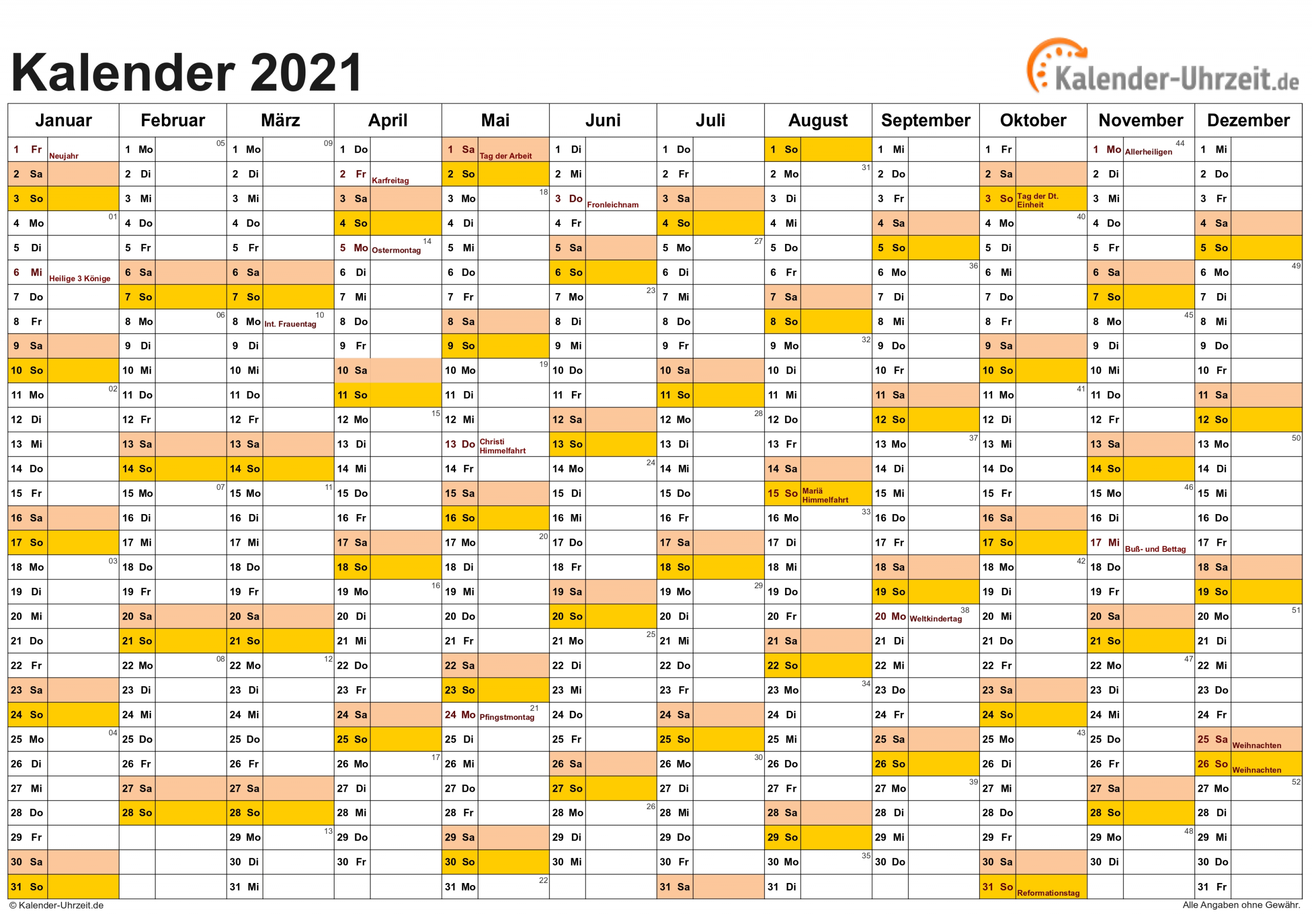 Pick Exel Kalender 2021 Deutsch