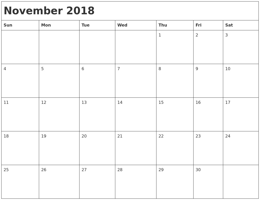 Pick Festive November Calendar Blank