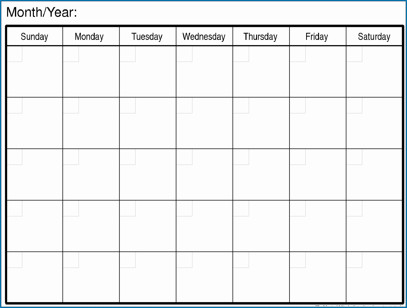 Pick Free Blank Printable Monthly Calendar