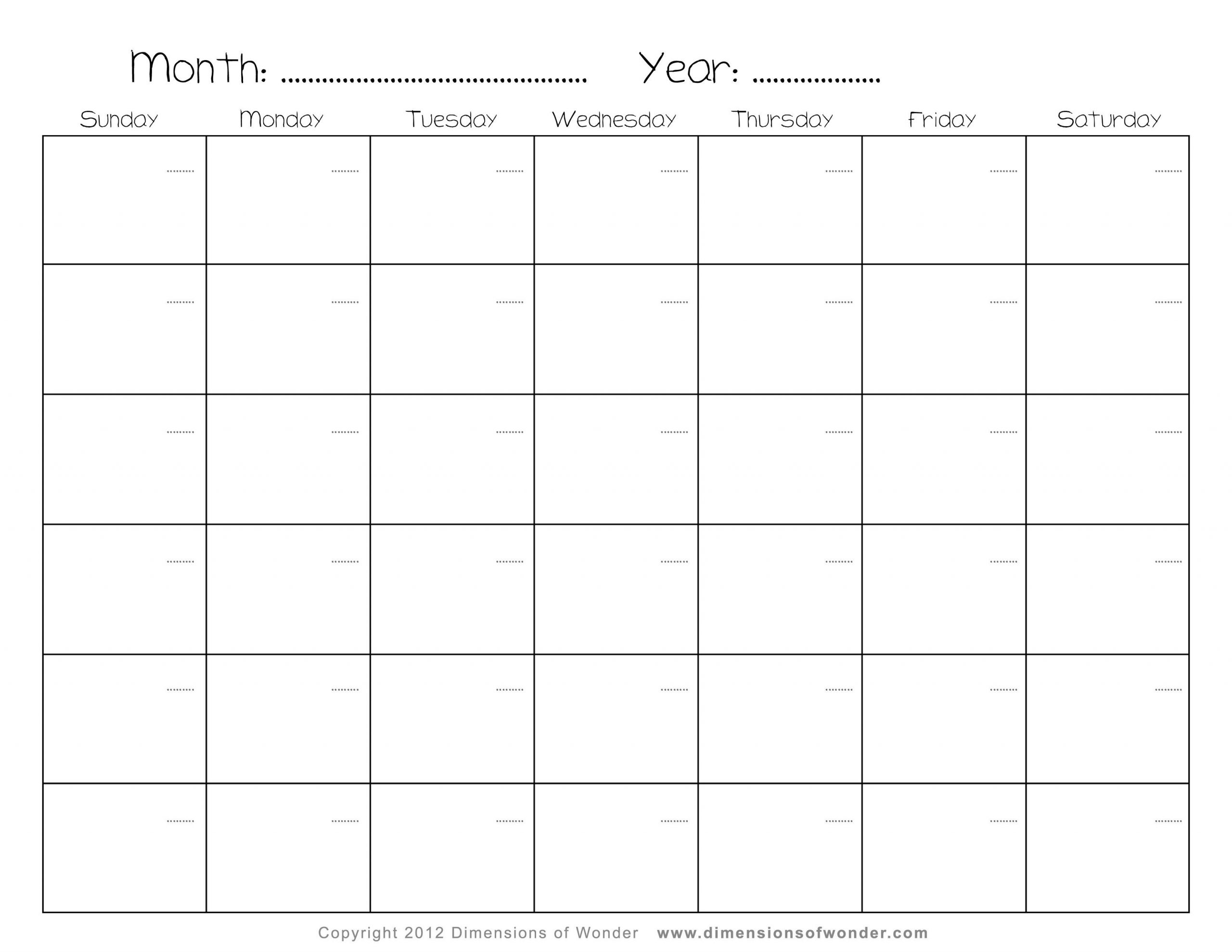 Pick Free Blank Printable Monthly Calendar