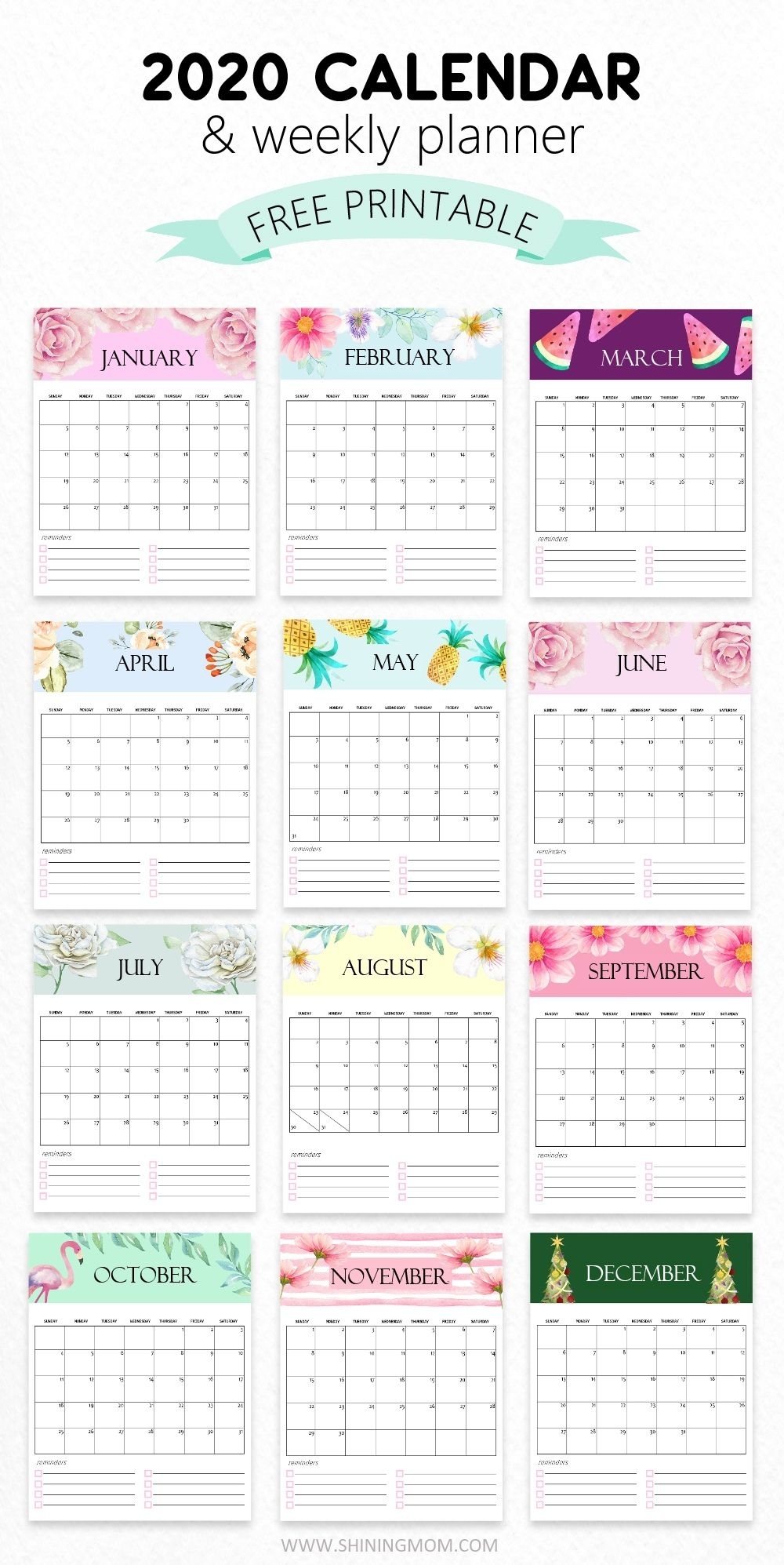 Pick Free Cute Monthly Calendar