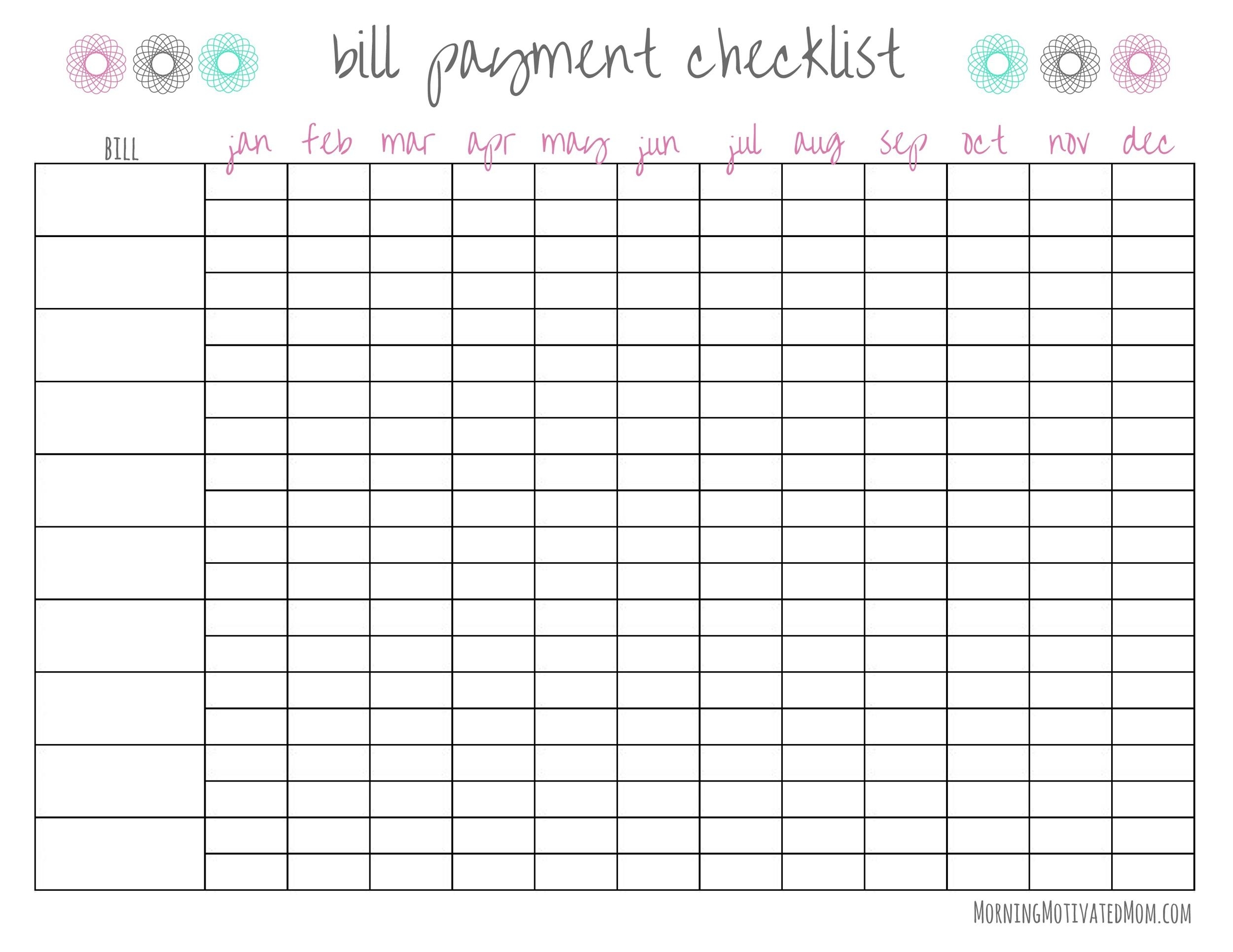 Pick Free Printable Bill Pay Worksheet