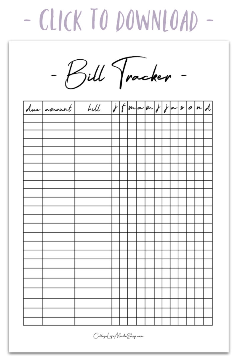 Free Printable Bill Tracker Sheets Best Calendar Example