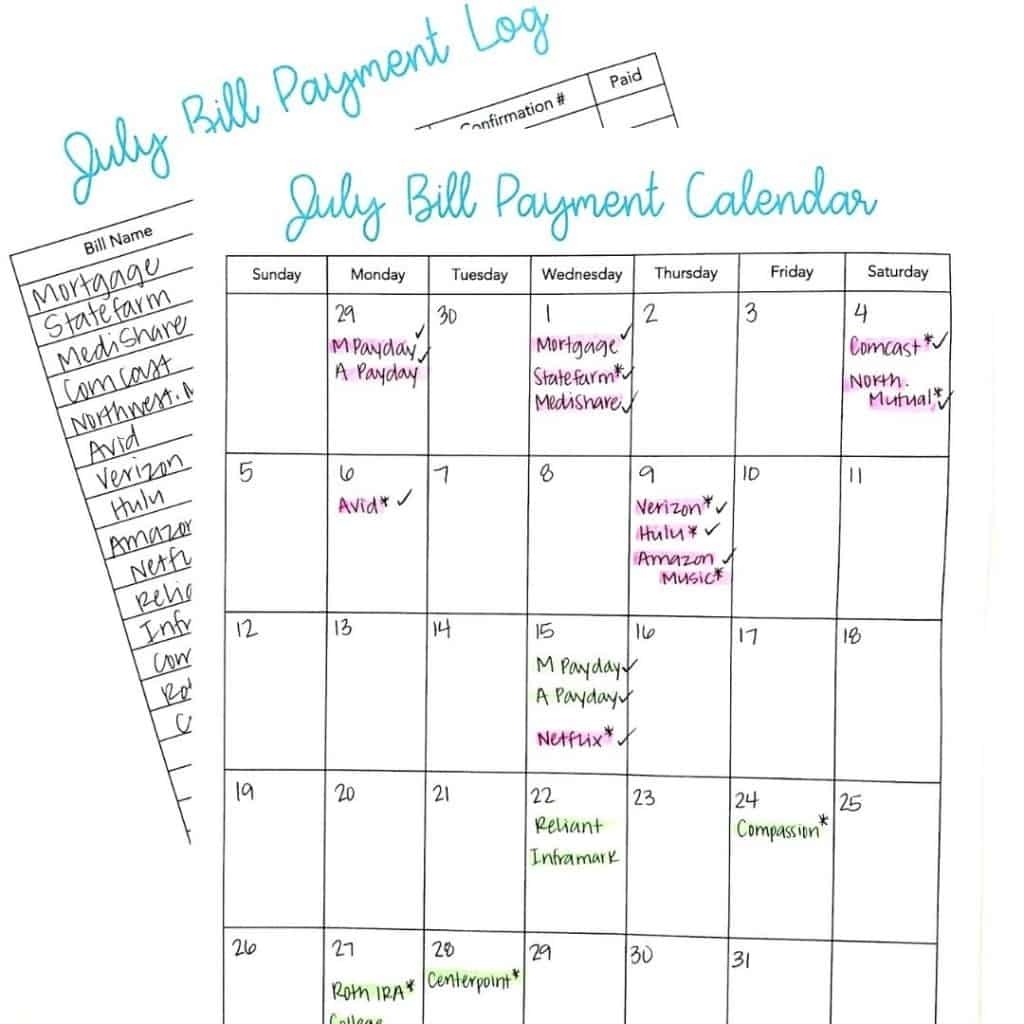 Pick Free Printable Biweekly Bill Planner