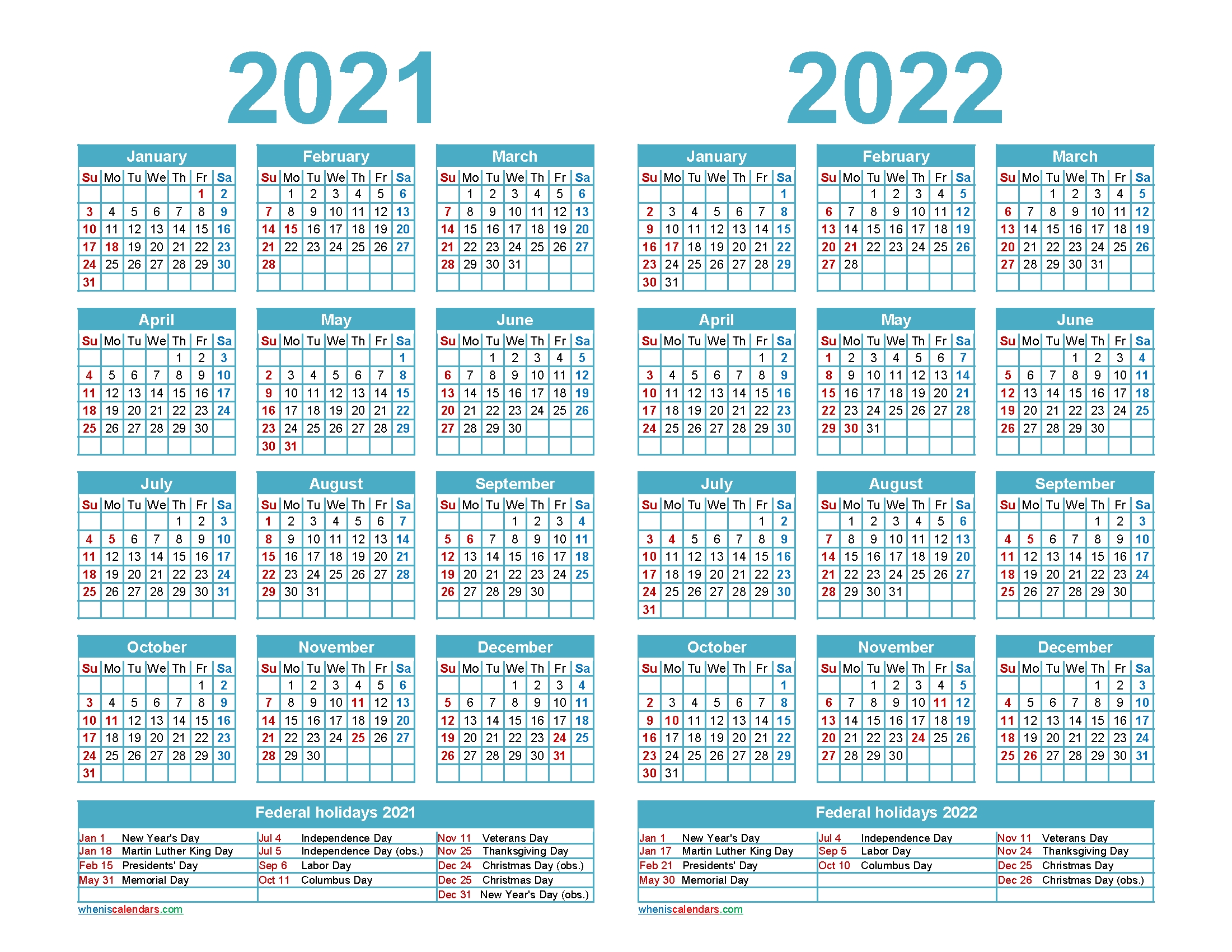Pick Free Printable Calendars 2021 2022