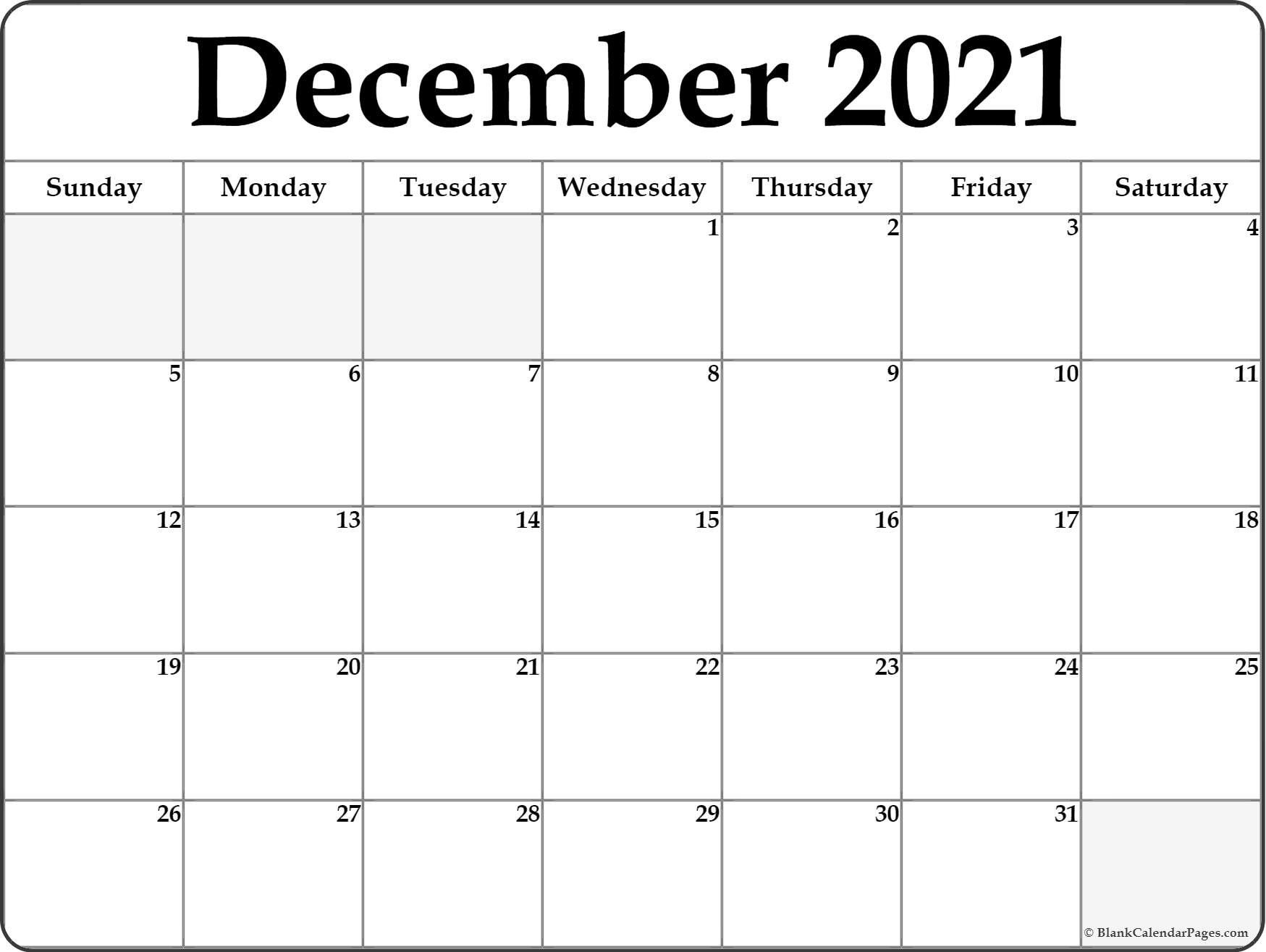 Pick Free Printable Monthly Calendar December 2021