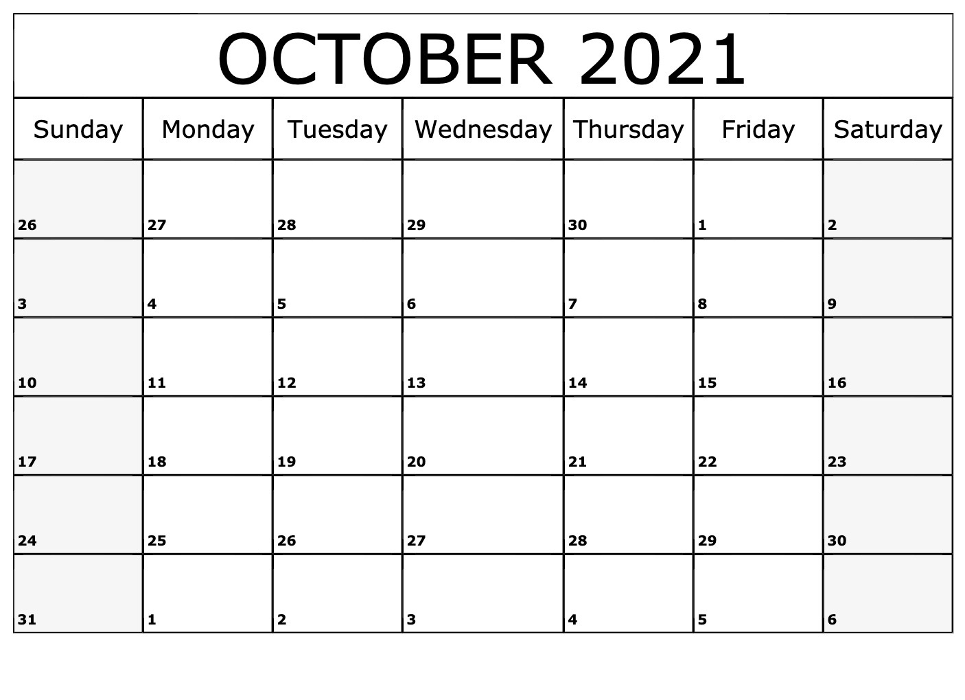 Pick Free Printable October 2021 Calendar