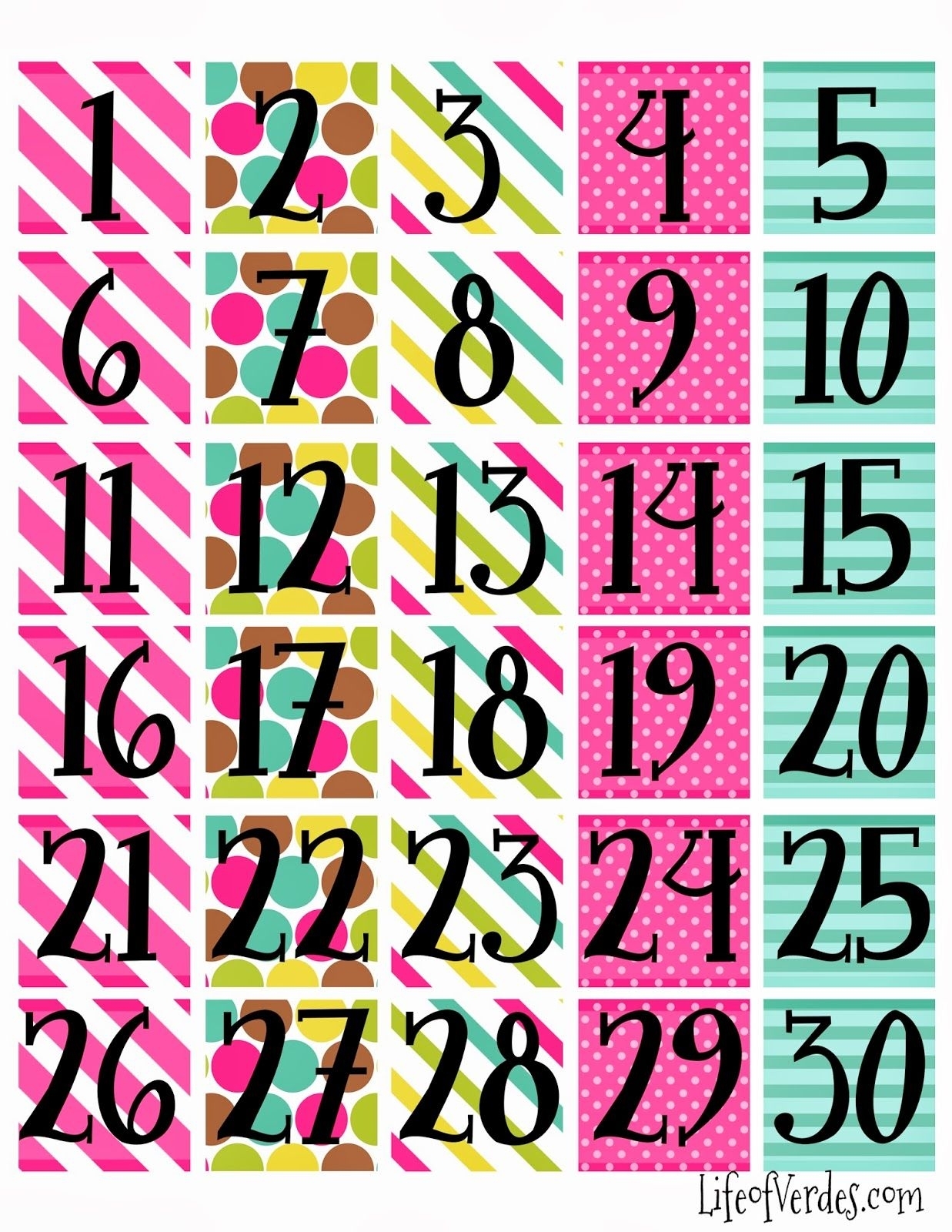 Pick Free Printable Thanksgiving Calendar Numbers 1 31