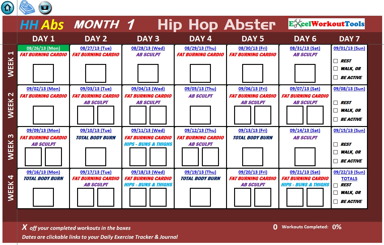 Pick Hip Hop Abs Calendar Printable