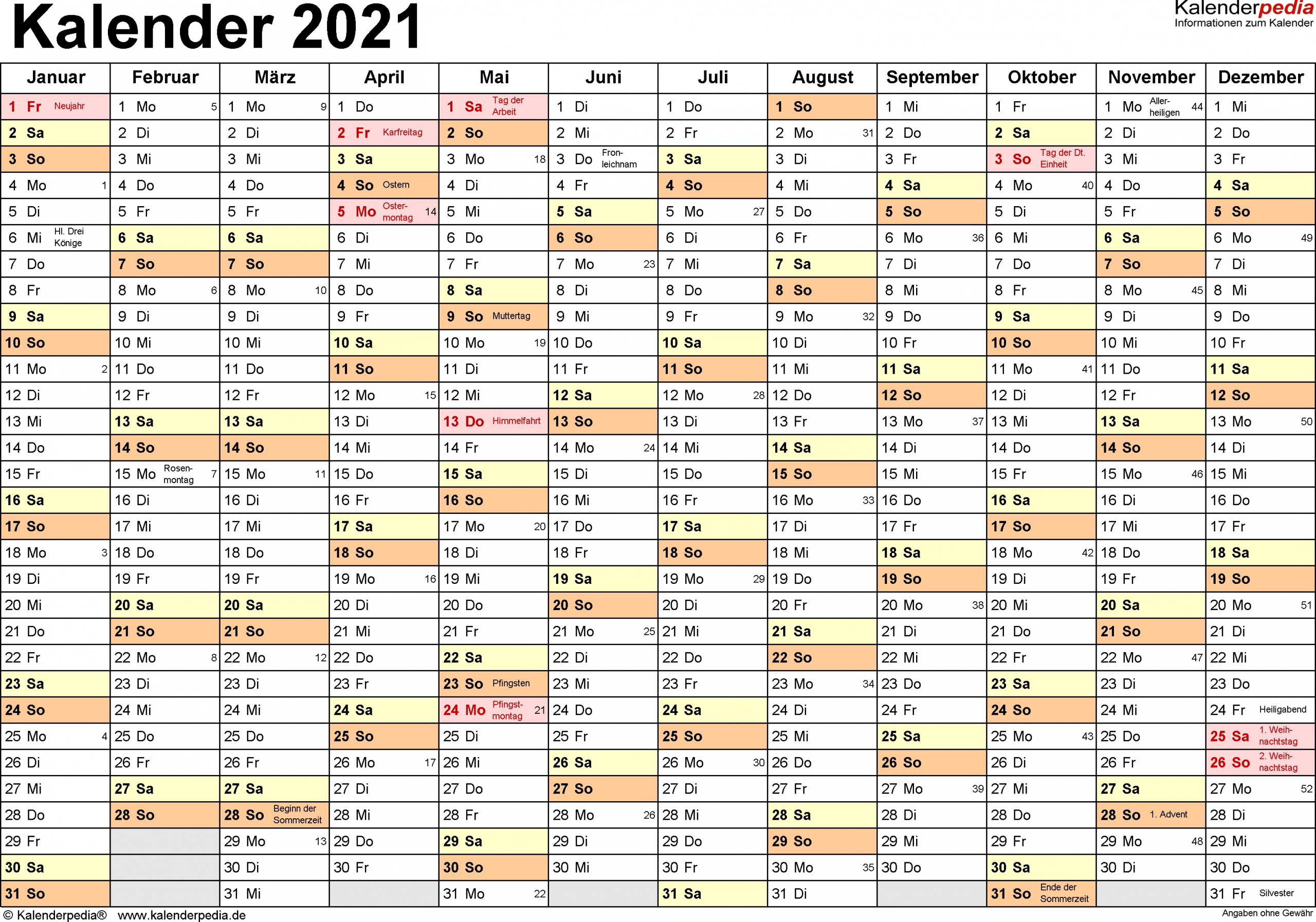 Pick Jahreskalender 2021 Deutsch