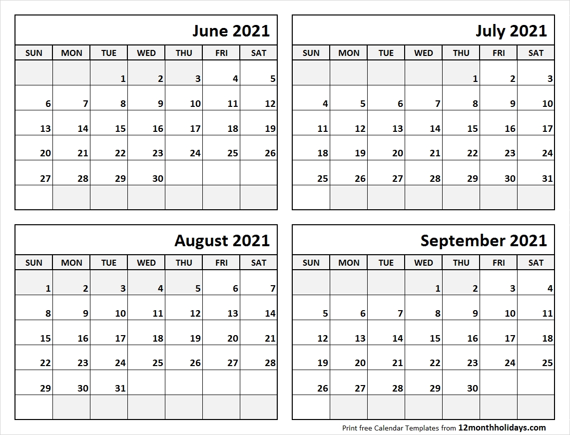 Pick June To September 2021 Calendar