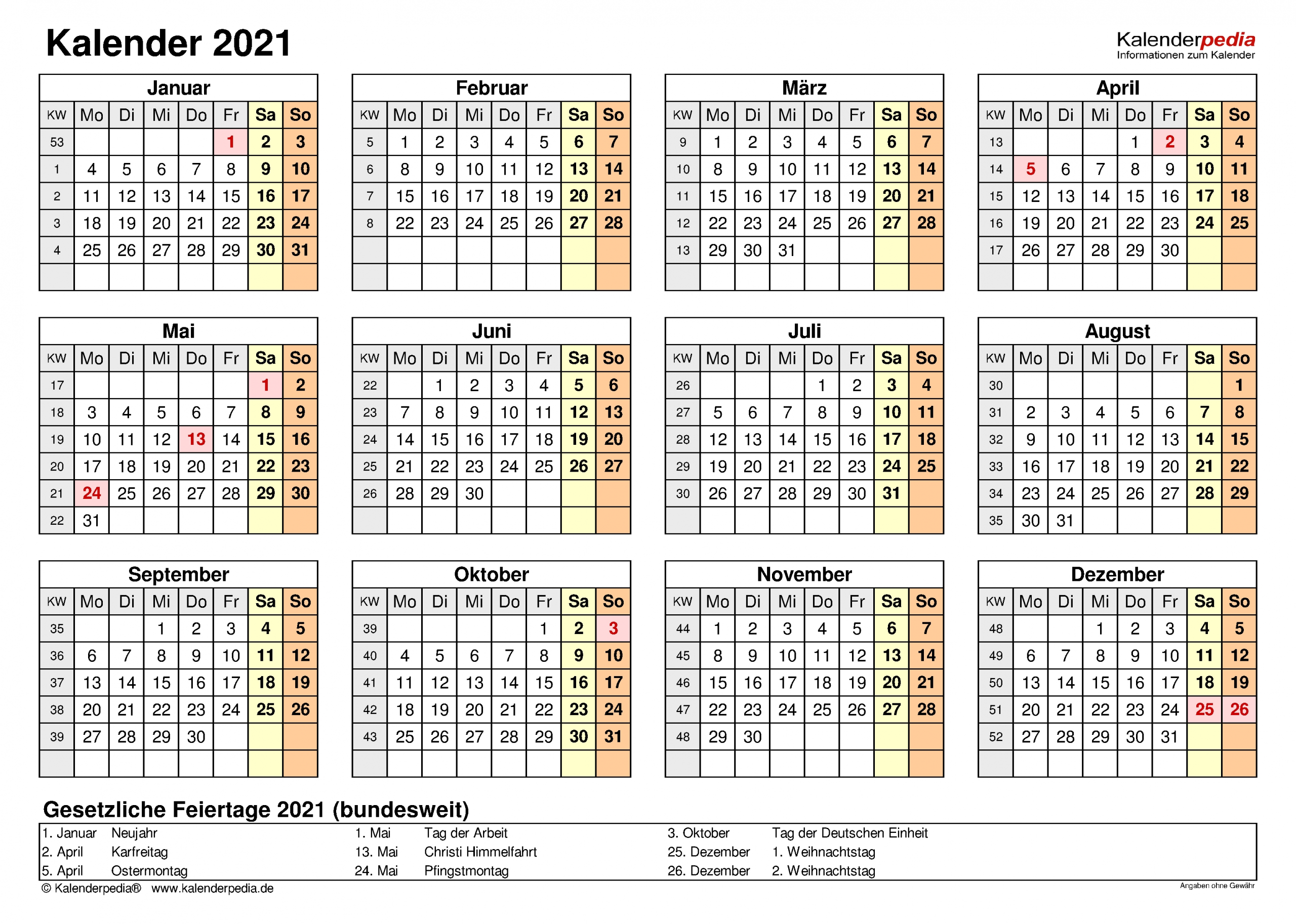 Pick Kalender 2021 Deutsch