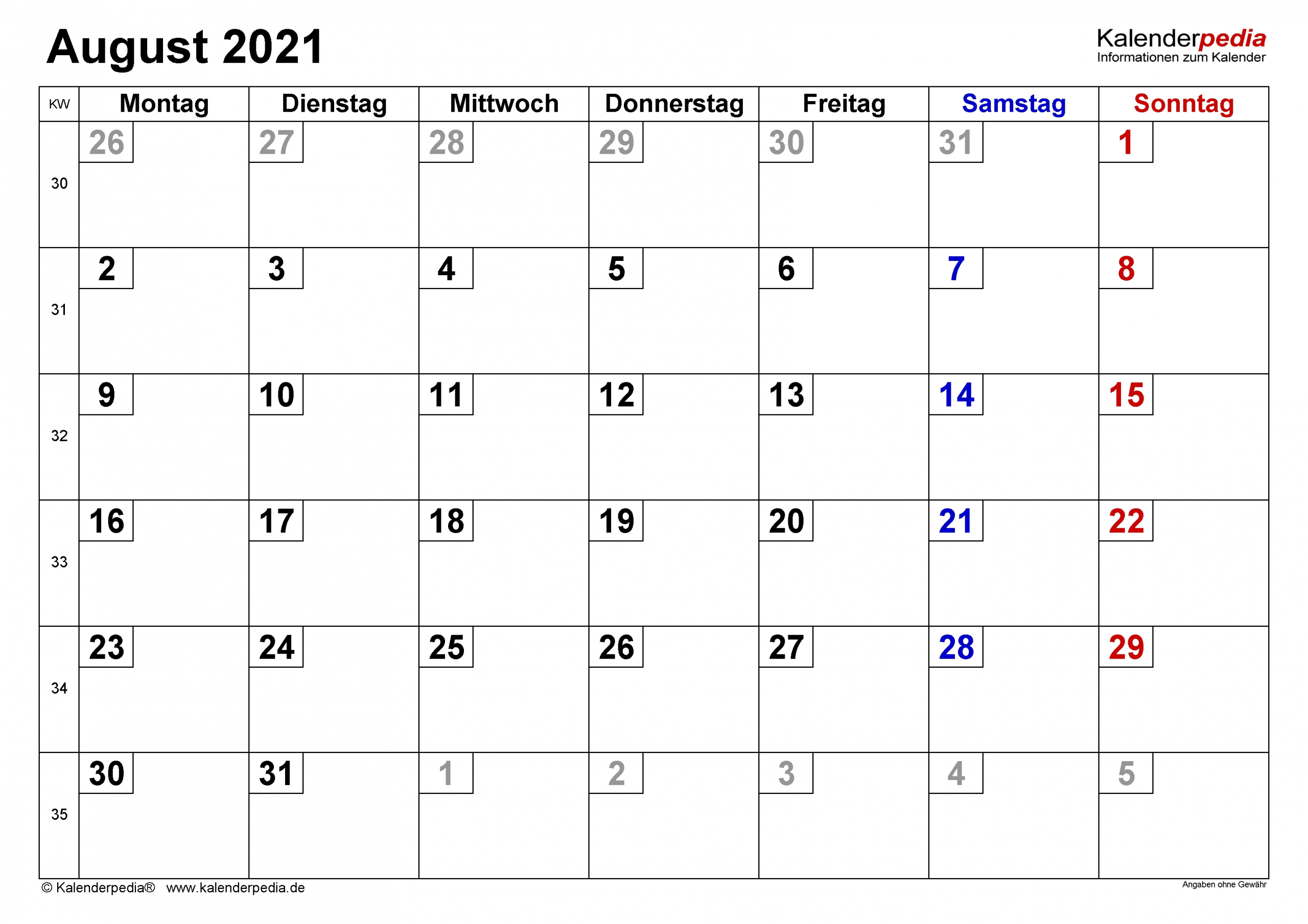 Pick Kalender Monat August 2021 Zum Ausdrucken Kostenlos