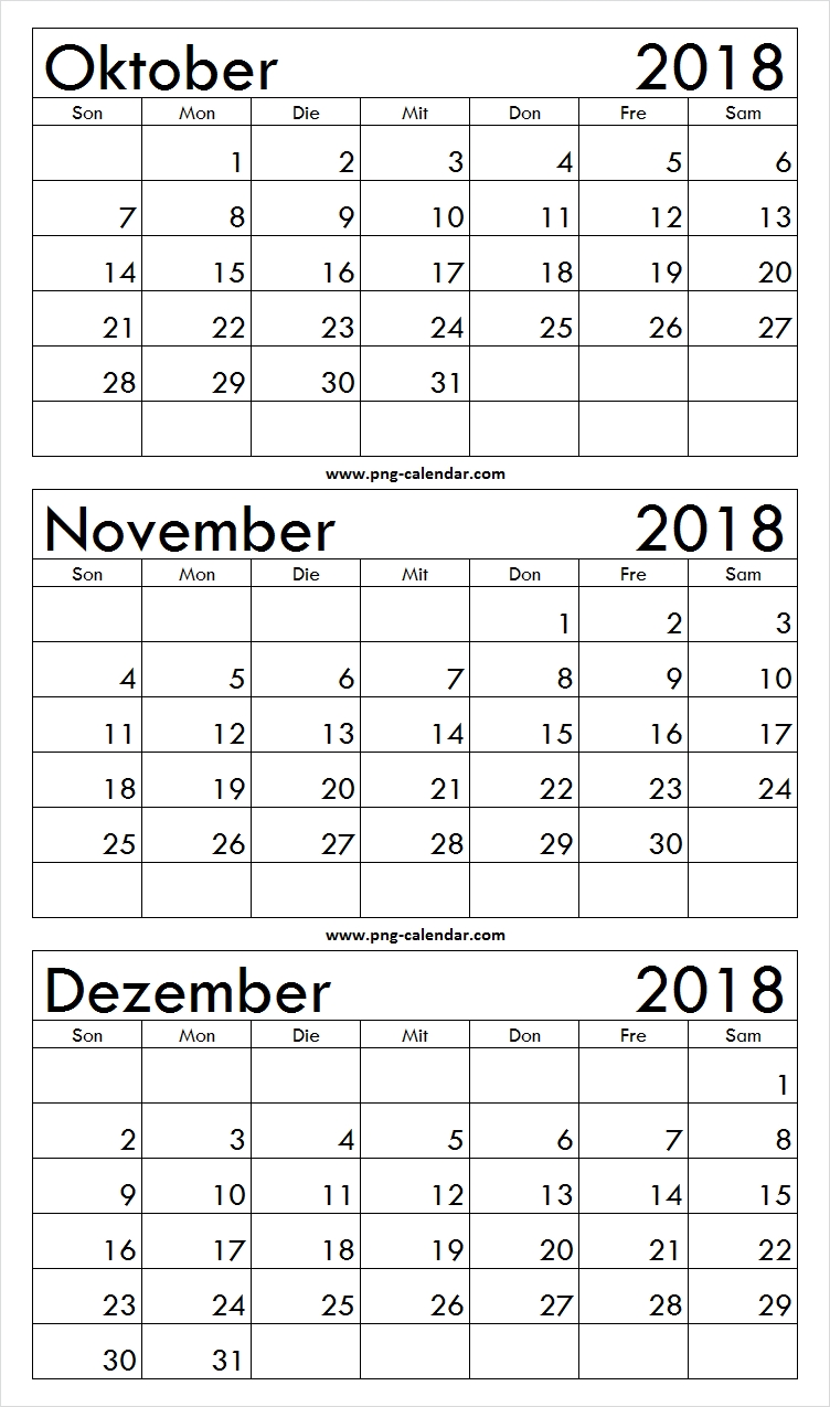 Pick Kalender Oktober November December