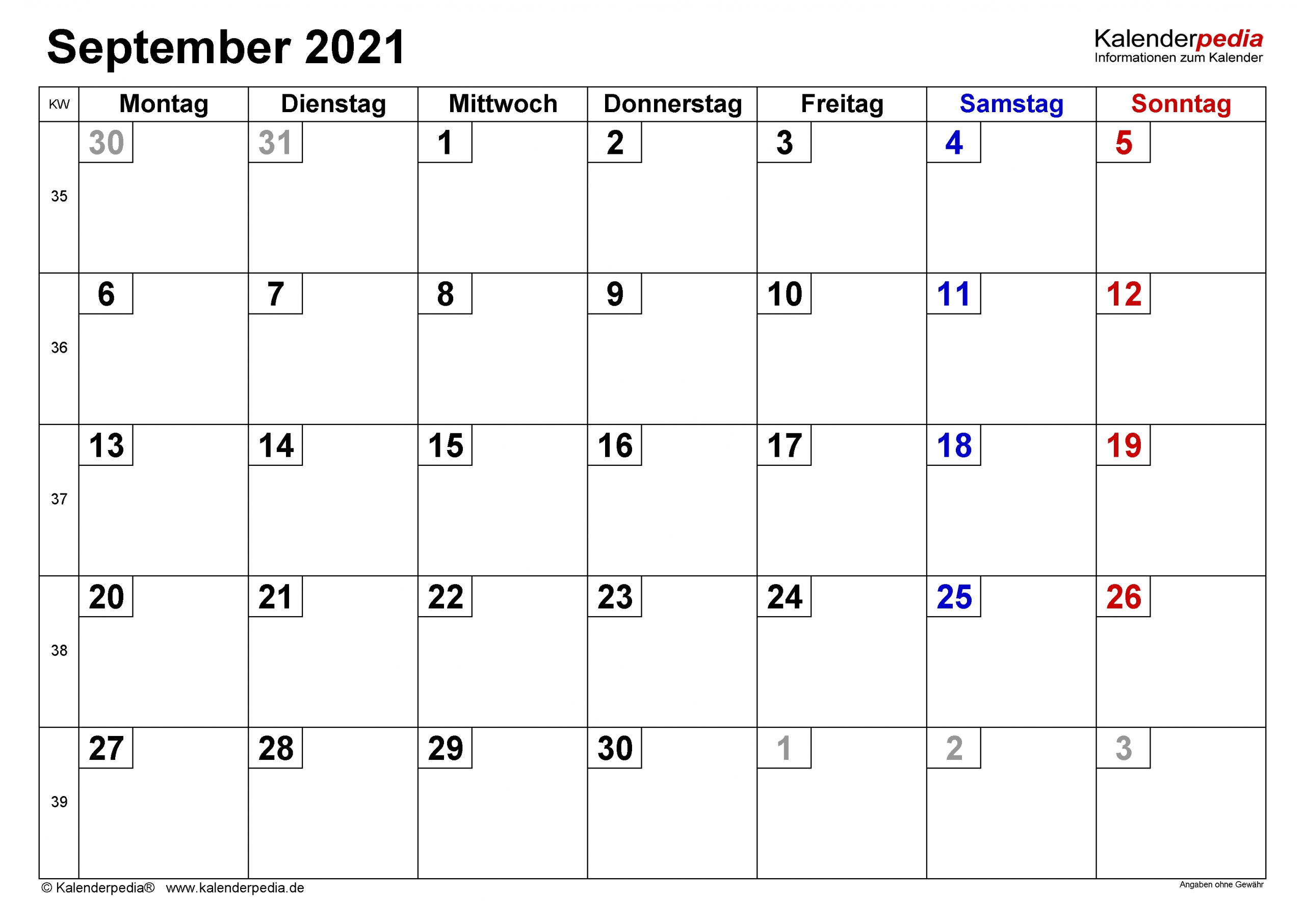 Pick Kalender September En Oktober 2021