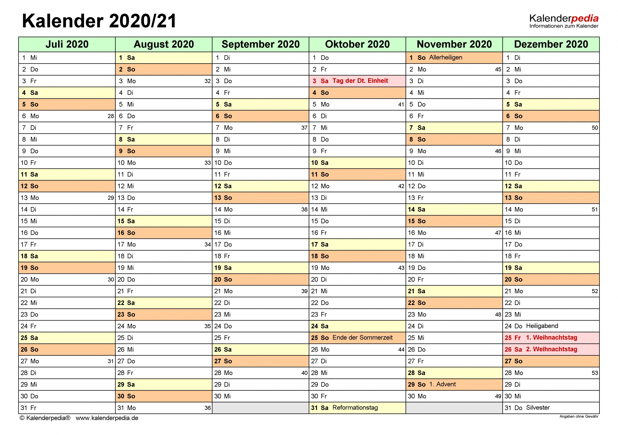 Pick Kalenderblatt 2021 Ab Juli