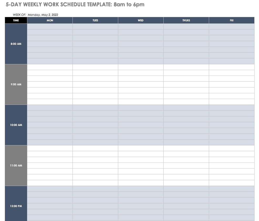 Pick Monday Friday Schedule Template Quarter Hours