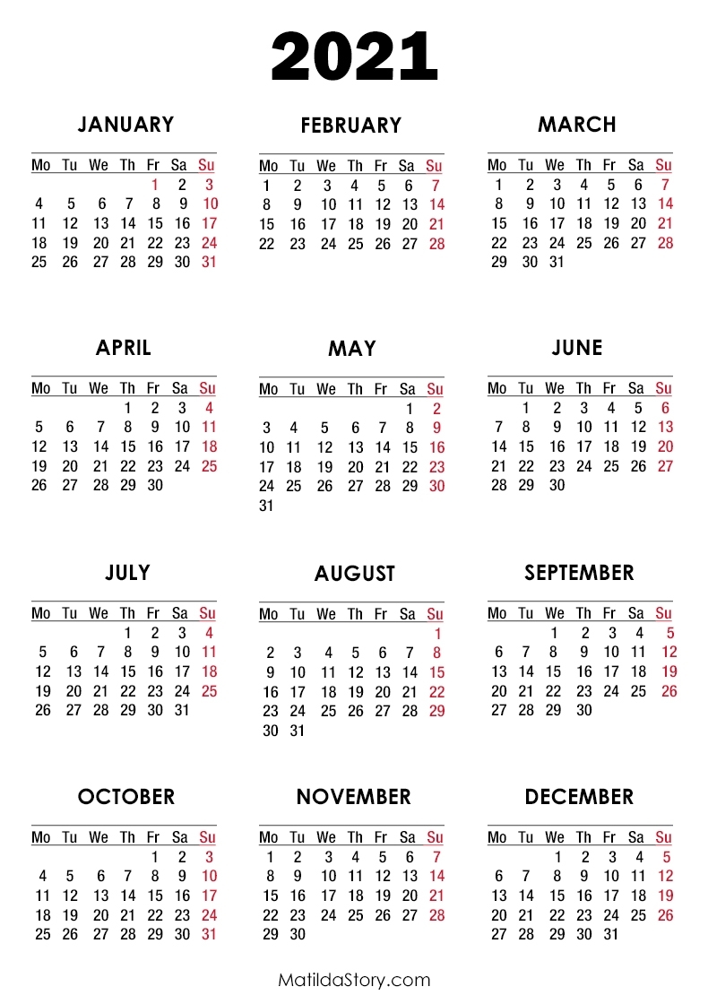 Pick Monday To Sunday 2021 Calendar